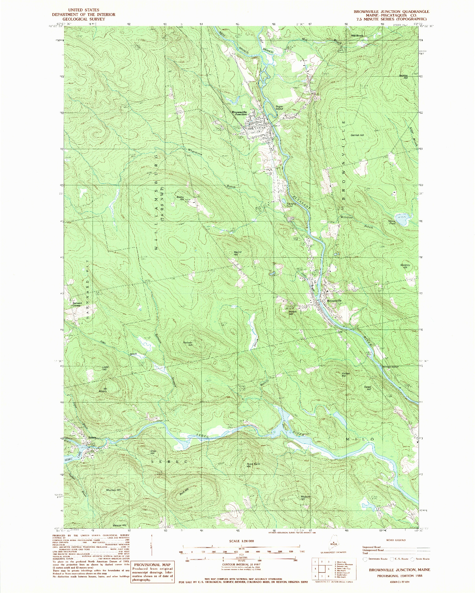 USGS 1:24000-SCALE QUADRANGLE FOR BROWNVILLE JUNCTION, ME 1988