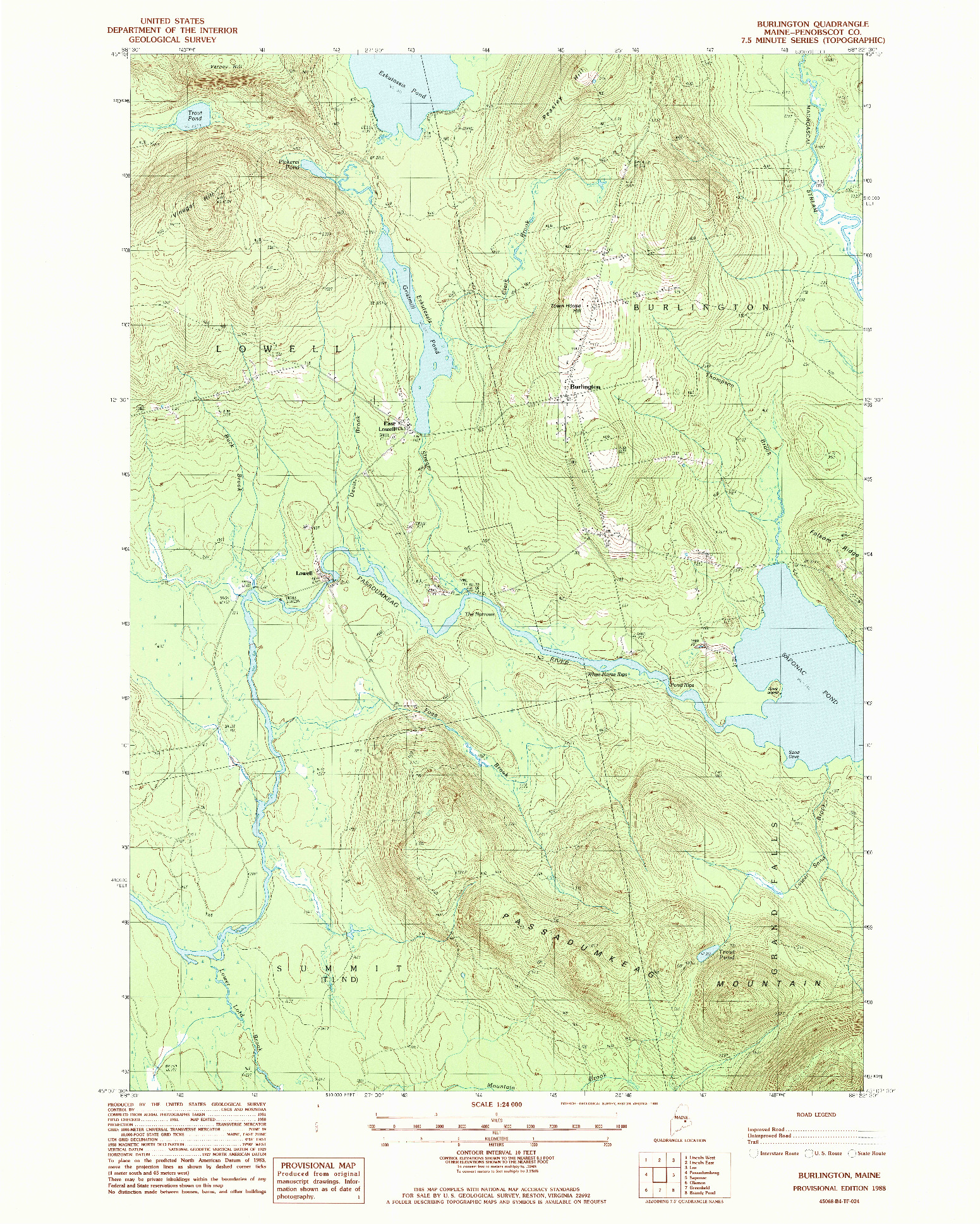 USGS 1:24000-SCALE QUADRANGLE FOR BURLINGTON, ME 1988