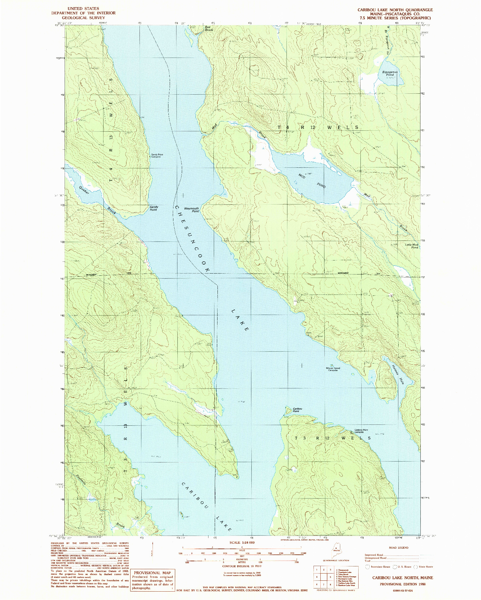 USGS 1:24000-SCALE QUADRANGLE FOR CARIBOU LAKE NORTH, ME 1988