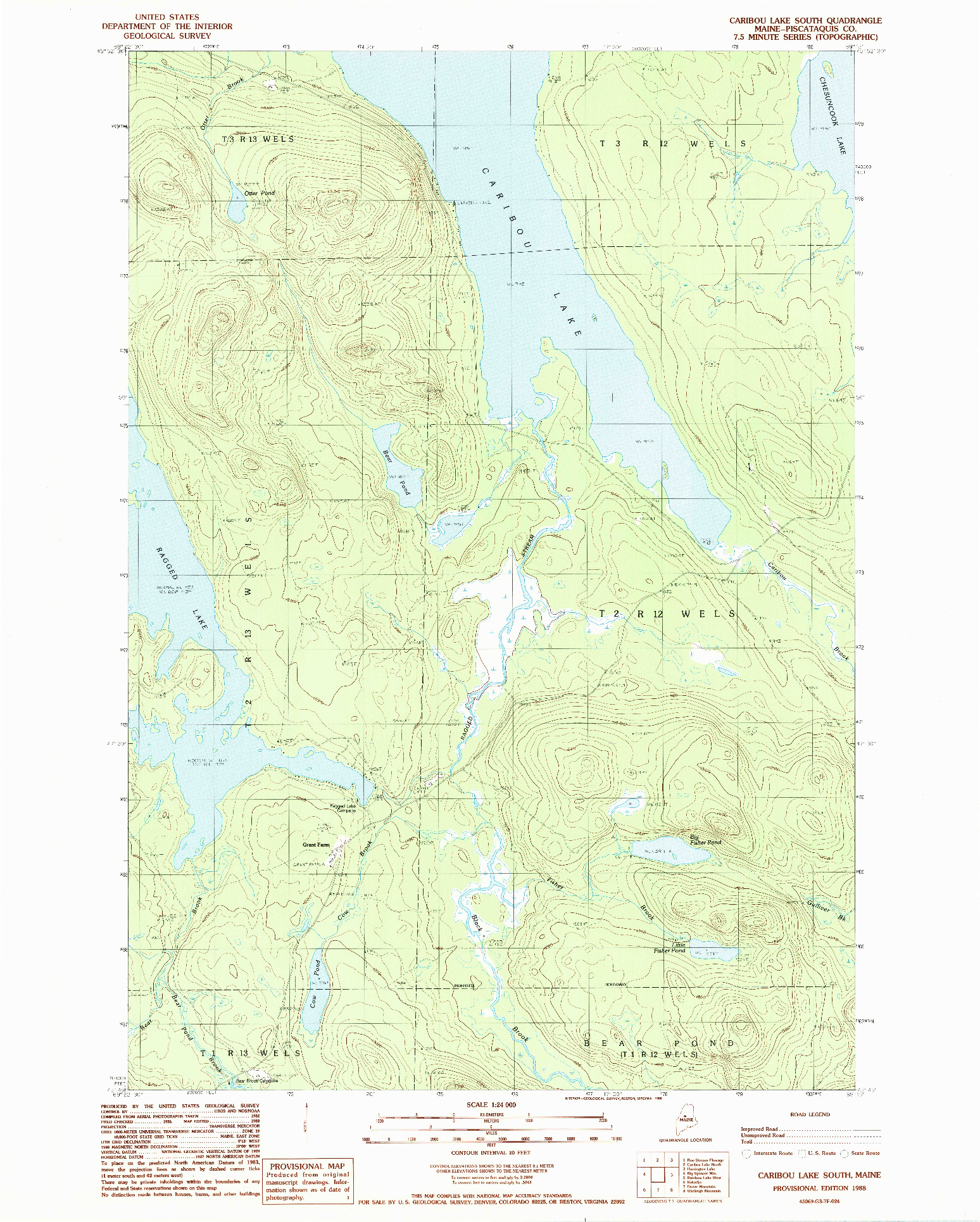 USGS 1:24000-SCALE QUADRANGLE FOR CARIBOU LAKE SOUTH, ME 1988