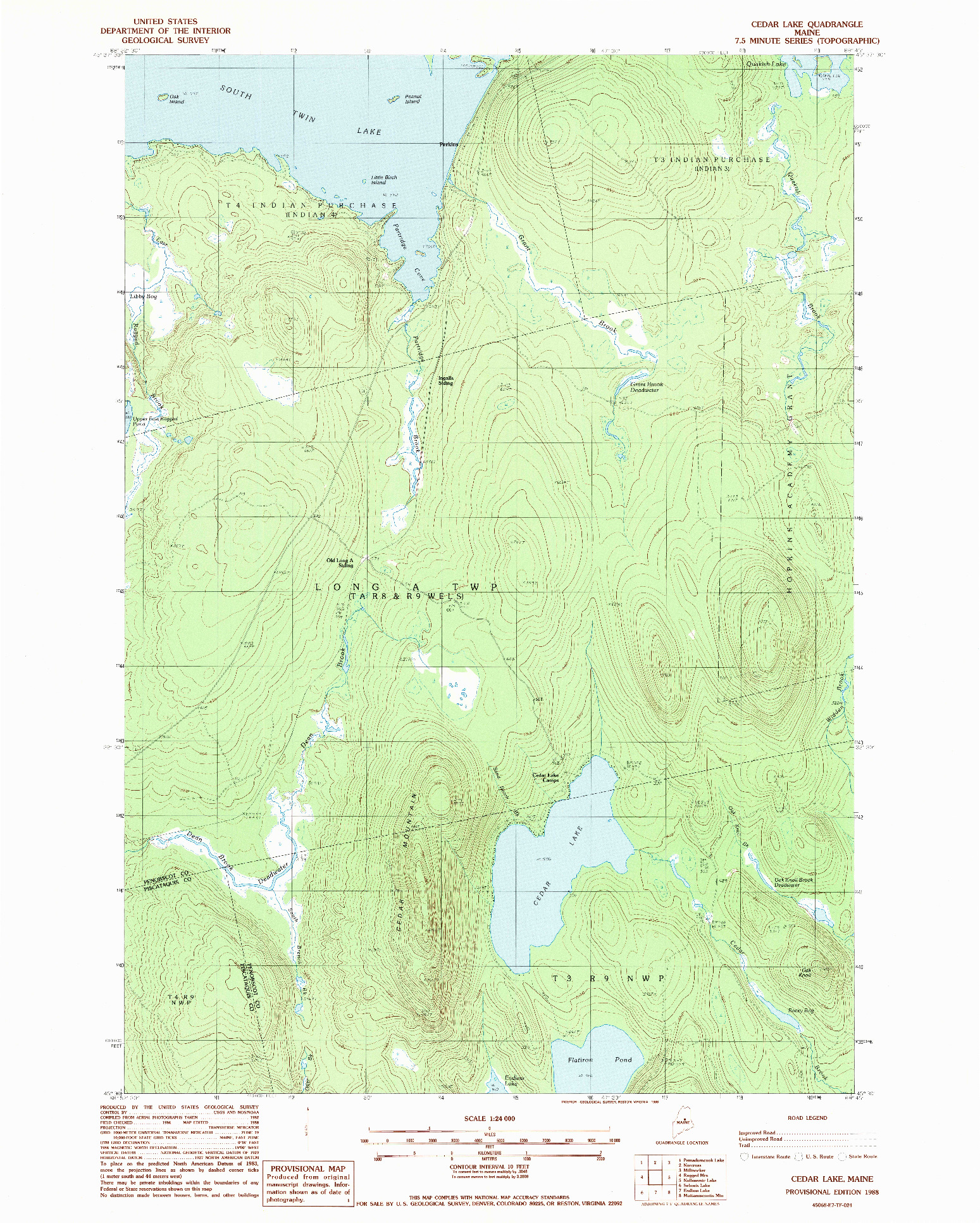 USGS 1:24000-SCALE QUADRANGLE FOR CEDAR LAKE, ME 1988