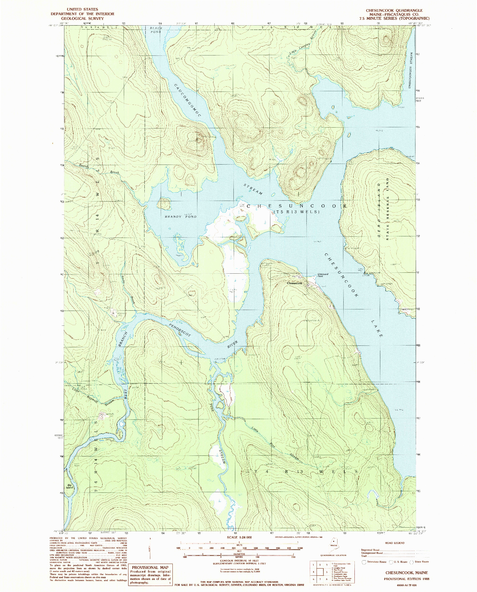 USGS 1:24000-SCALE QUADRANGLE FOR CHESUNCOOK, ME 1988