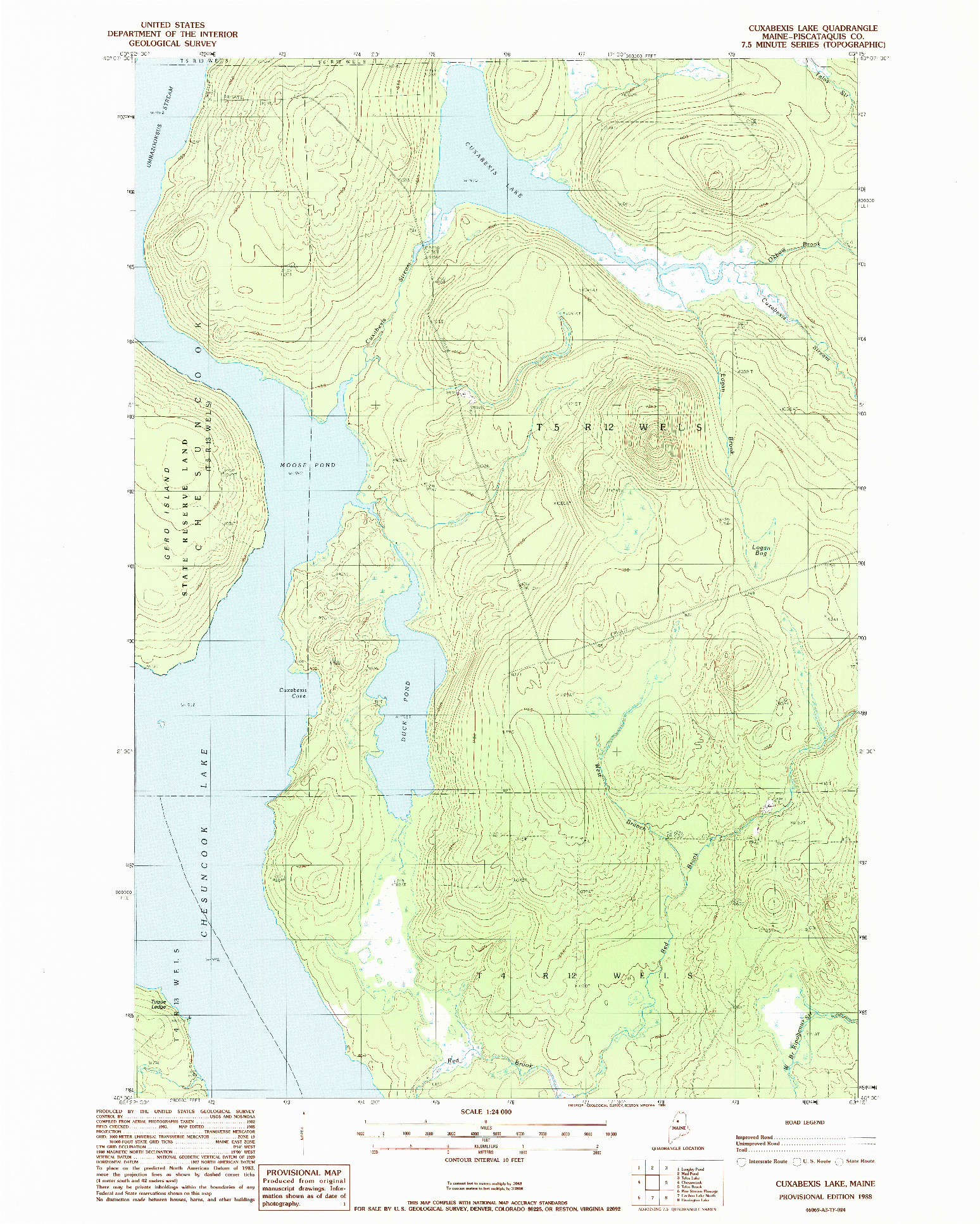 USGS 1:24000-SCALE QUADRANGLE FOR CUXABEXIS LAKE, ME 1988