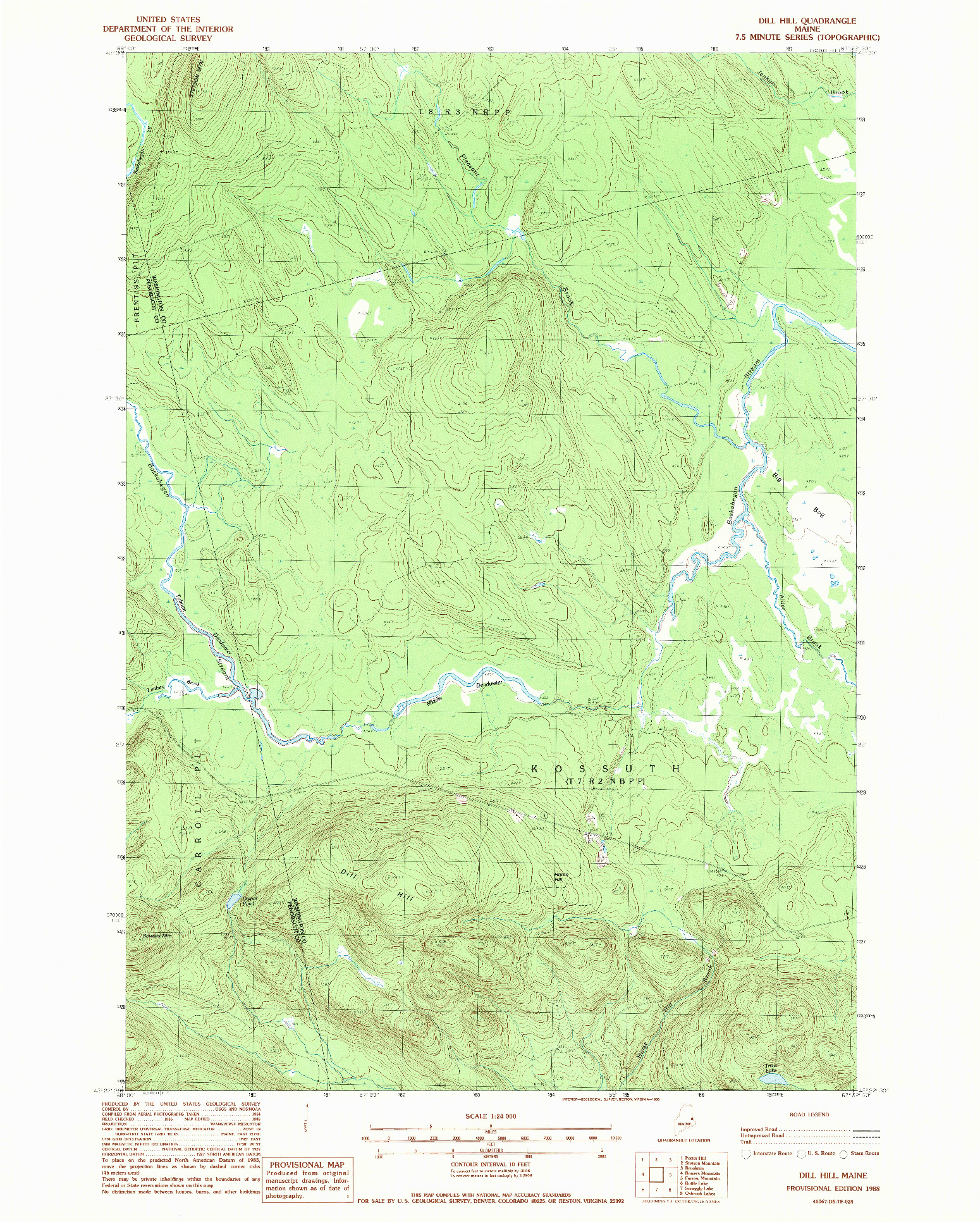 USGS 1:24000-SCALE QUADRANGLE FOR DILL HILL, ME 1988