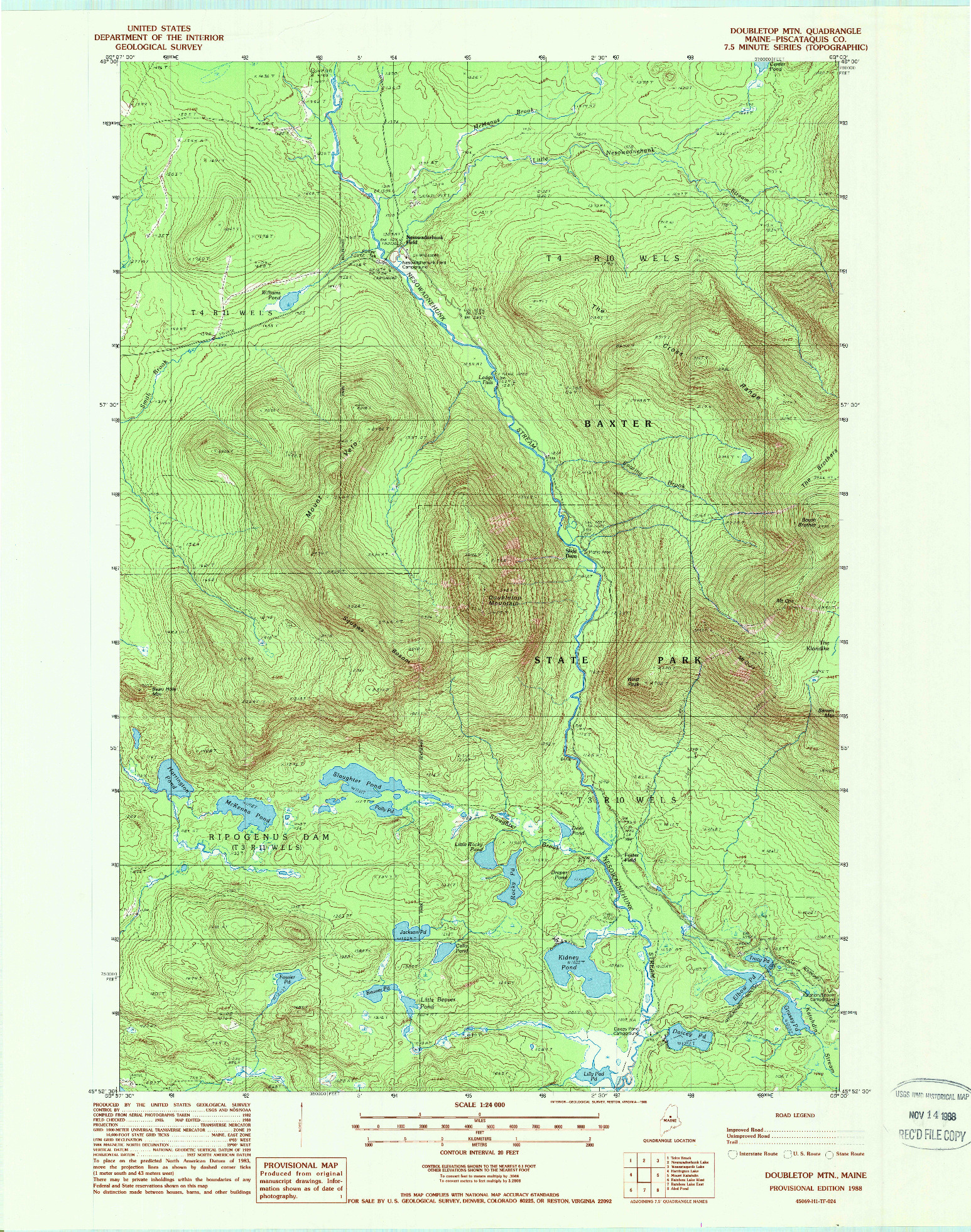 USGS 1:24000-SCALE QUADRANGLE FOR DOUBLETOP MOUNTAIN, ME 1988