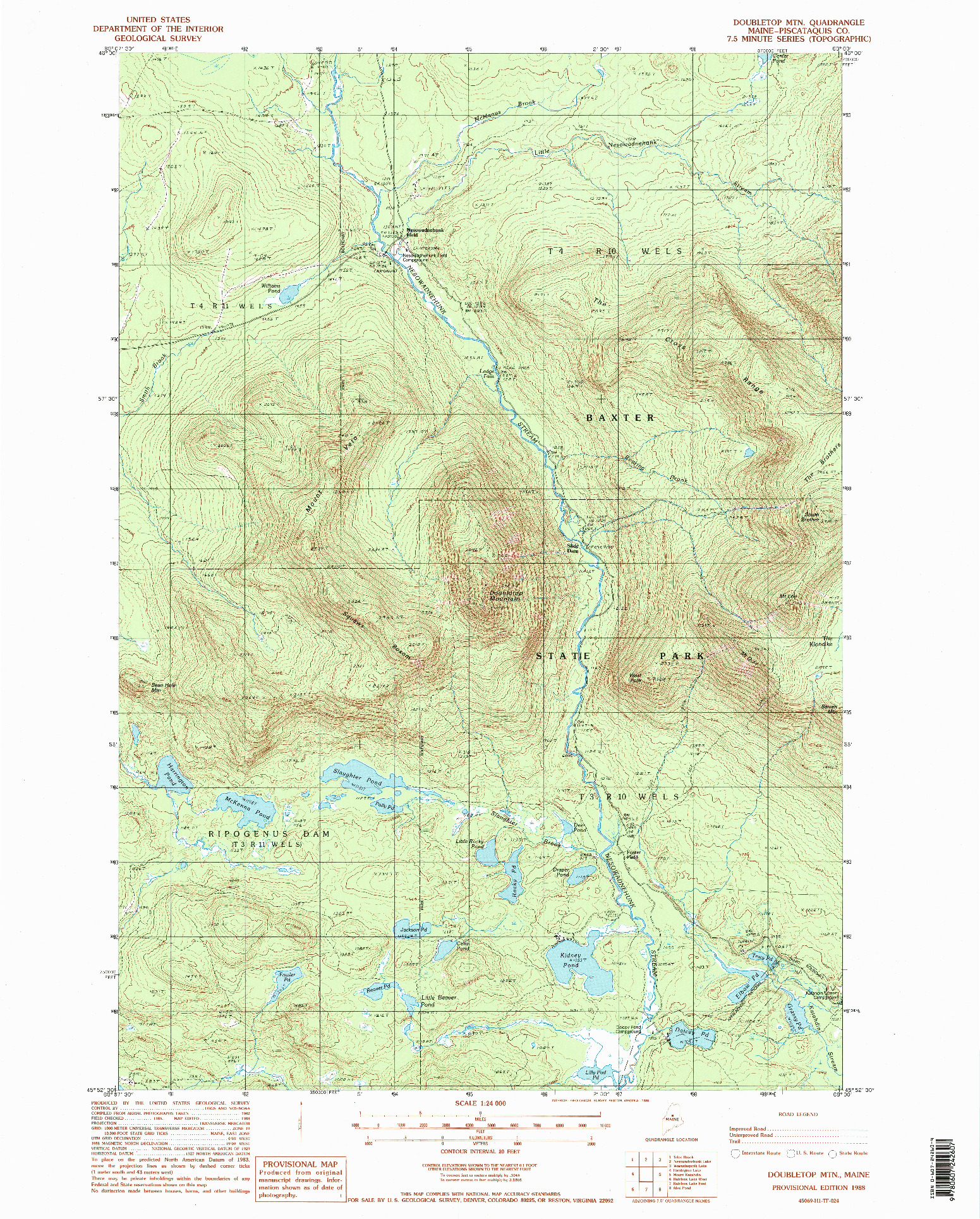 USGS 1:24000-SCALE QUADRANGLE FOR DOUBLETOP MTN, ME 1988