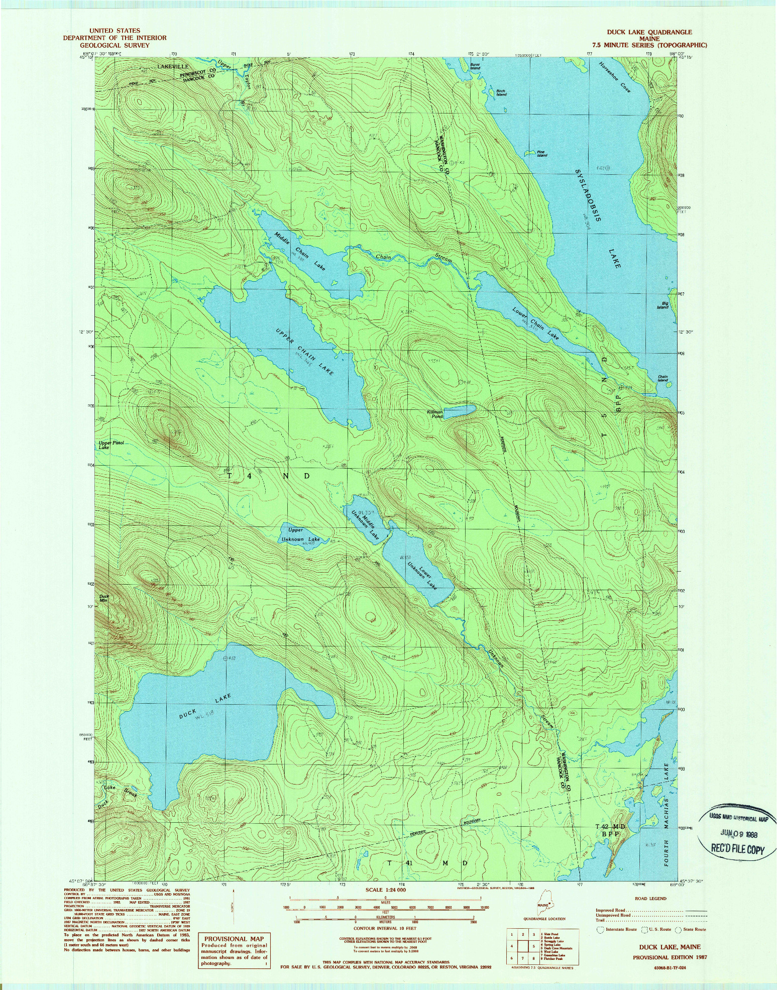 USGS 1:24000-SCALE QUADRANGLE FOR DUCK LAKE, ME 1987