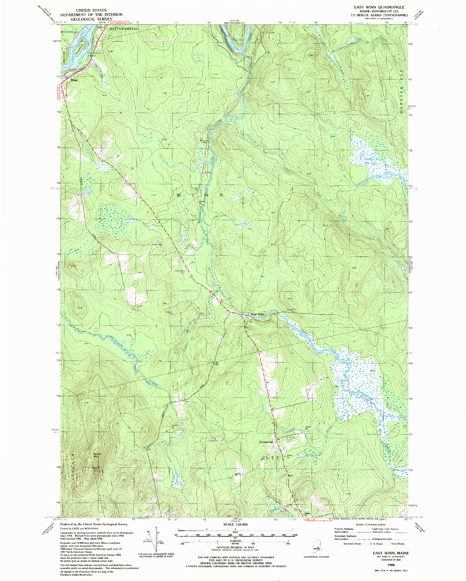 USGS 1:24000-SCALE QUADRANGLE FOR EAST WINN, ME 1988