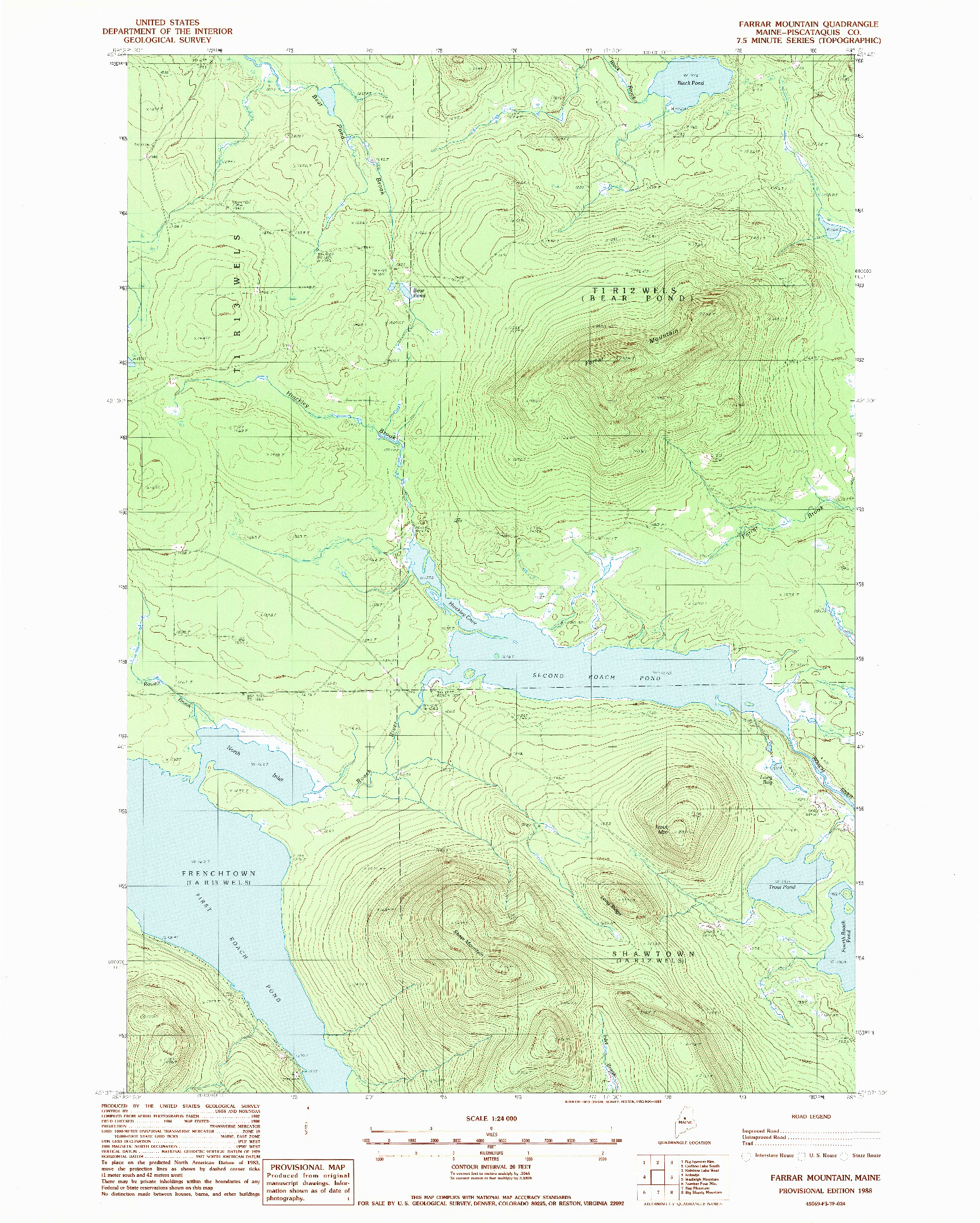 USGS 1:24000-SCALE QUADRANGLE FOR FARRAR MOUNTAIN, ME 1988