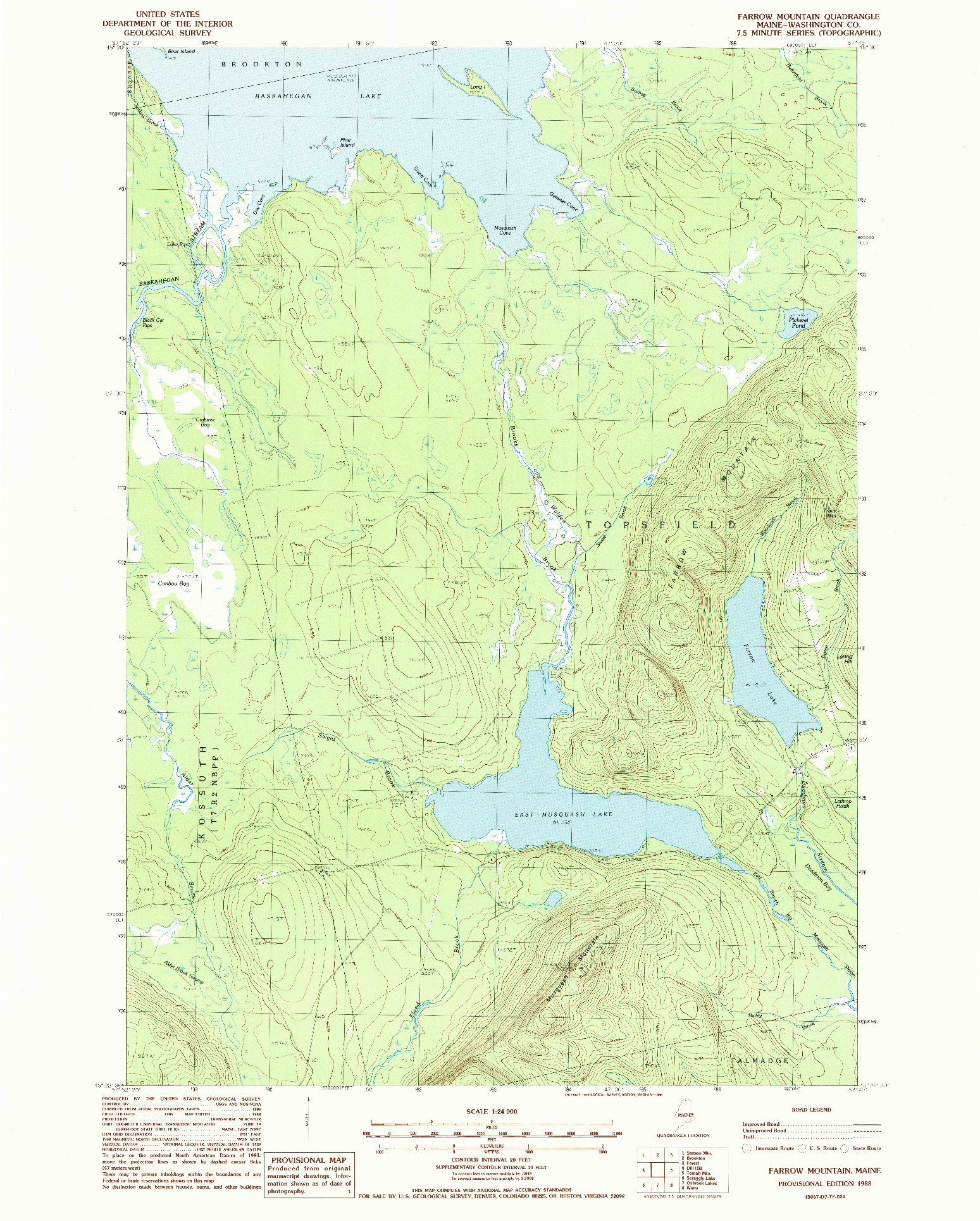 USGS 1:24000-SCALE QUADRANGLE FOR FARROW MOUNTAIN, ME 1988