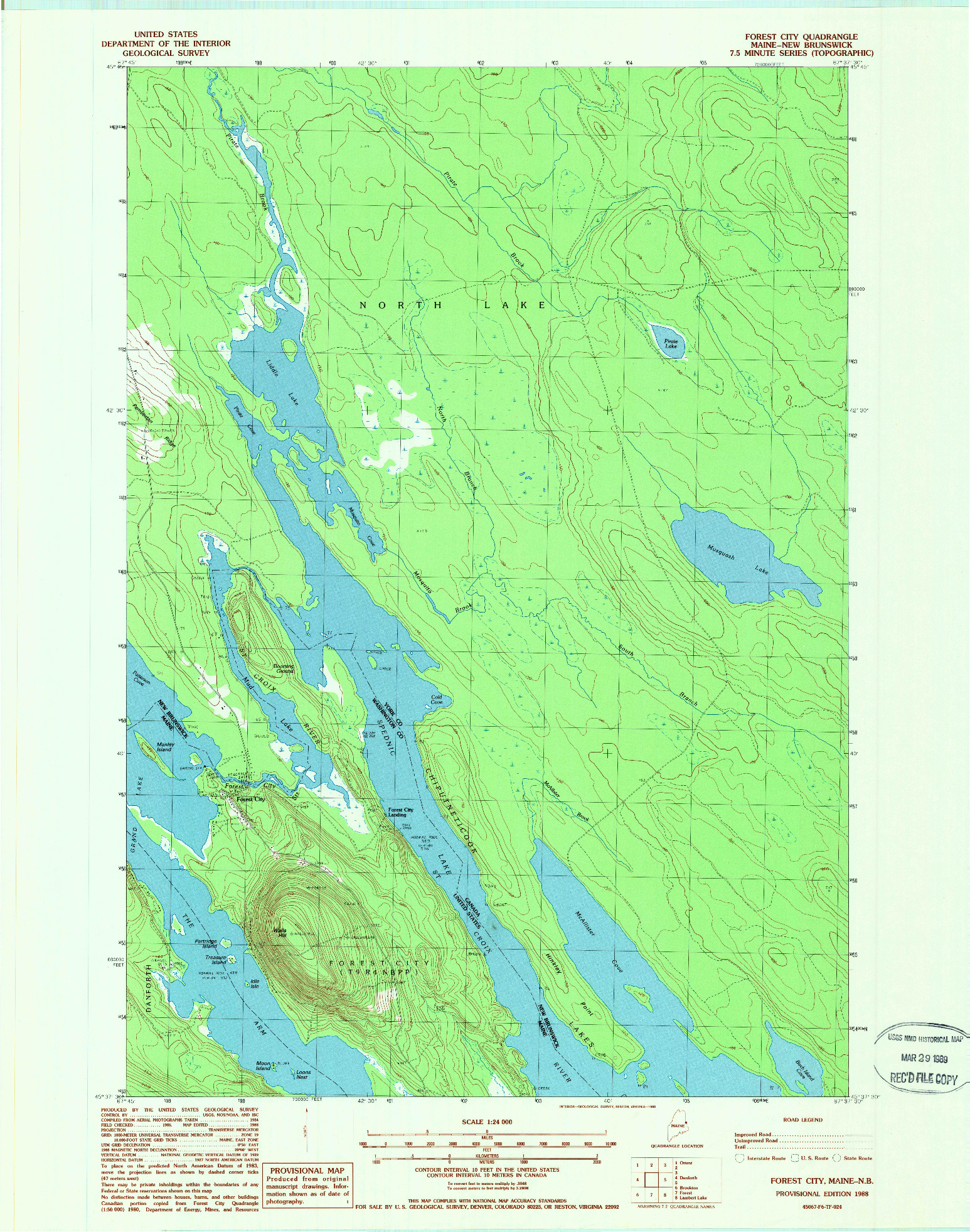USGS 1:24000-SCALE QUADRANGLE FOR FOREST CITY, ME 1988