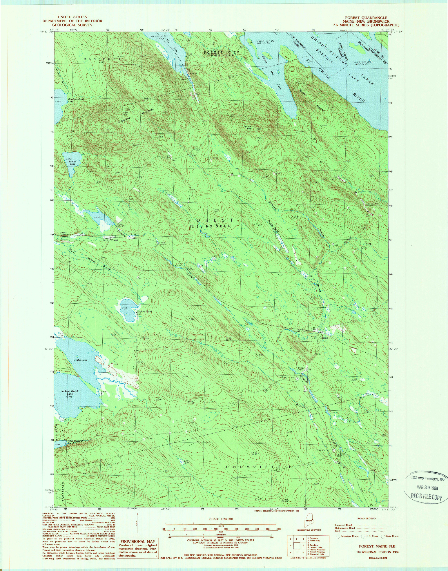 USGS 1:24000-SCALE QUADRANGLE FOR FOREST, ME 1988