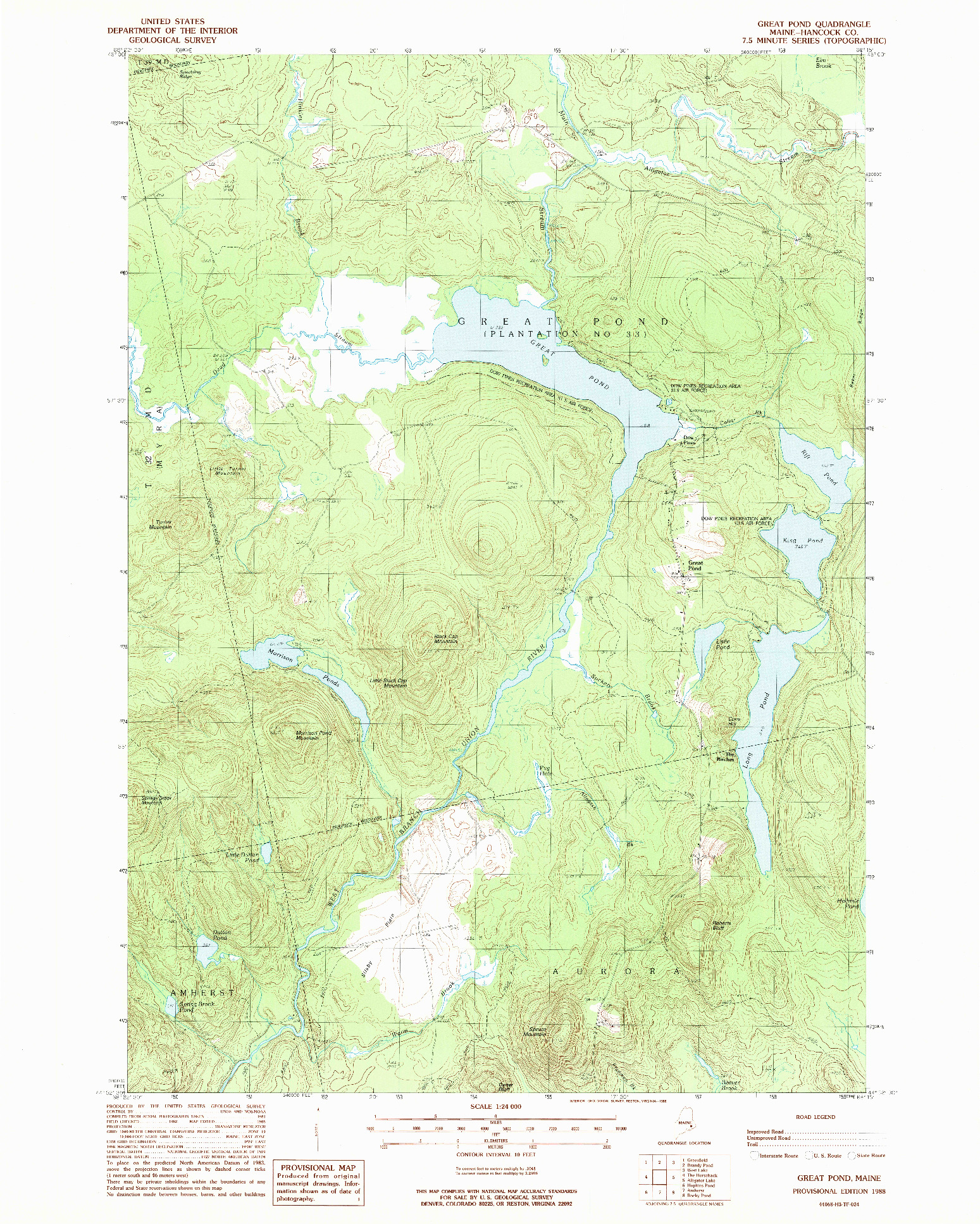 USGS 1:24000-SCALE QUADRANGLE FOR GREAT POND, ME 1988