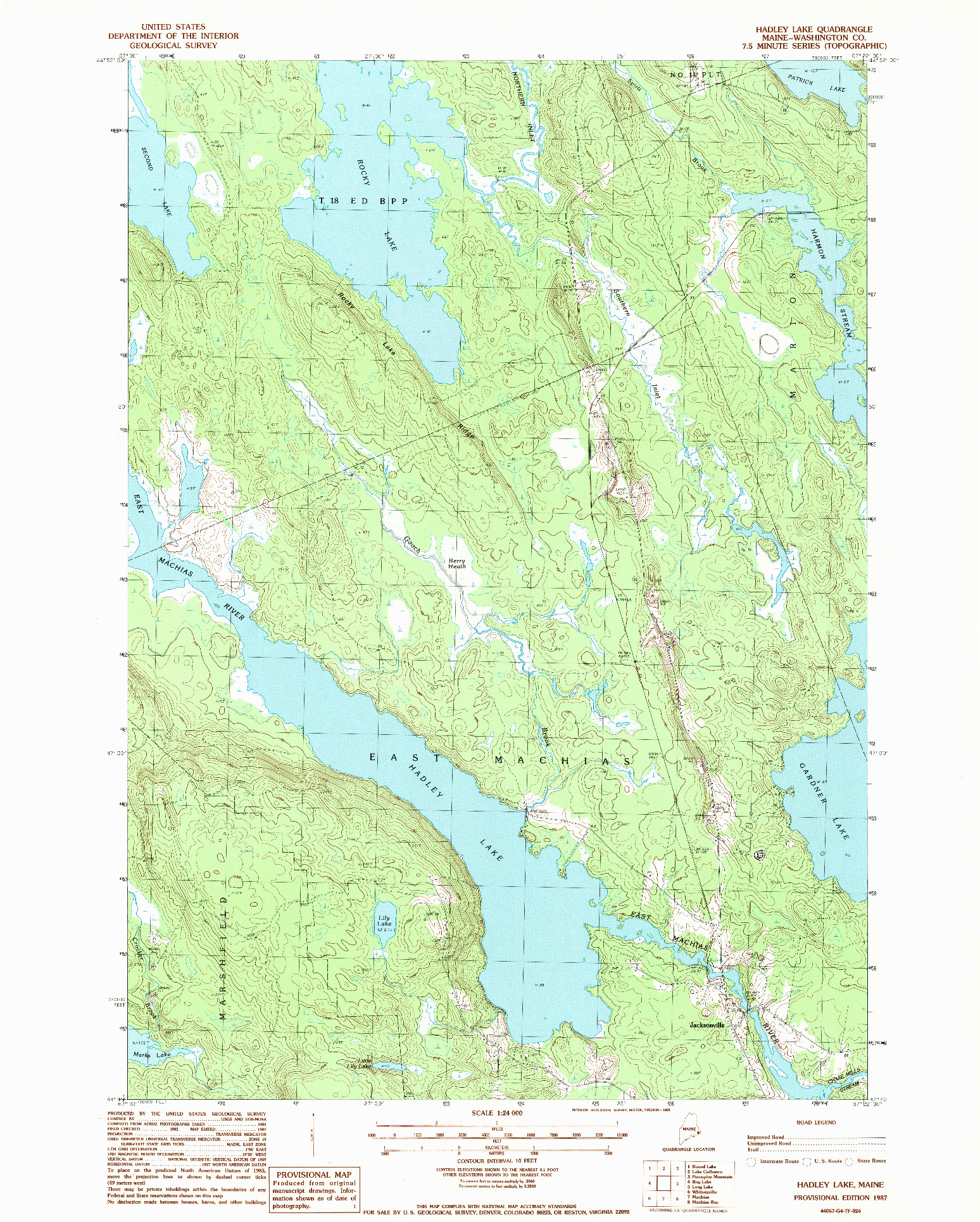 USGS 1:24000-SCALE QUADRANGLE FOR HADLEY LAKE, ME 1987