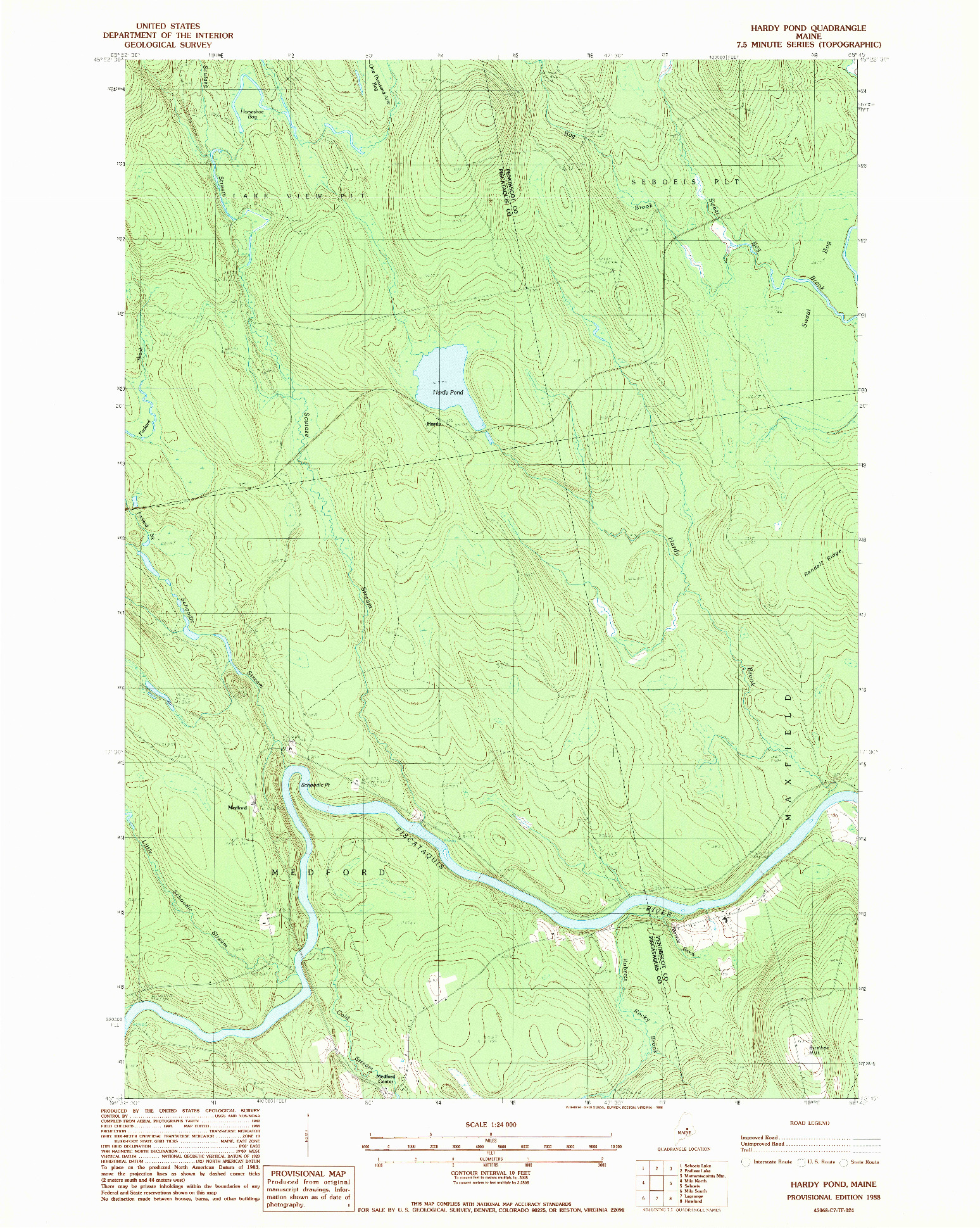 USGS 1:24000-SCALE QUADRANGLE FOR HARDY POND, ME 1988