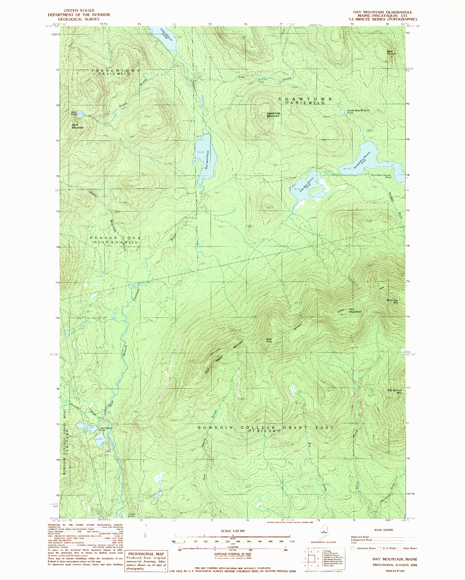 USGS 1:24000-SCALE QUADRANGLE FOR HAY MOUNTAIN, ME 1988