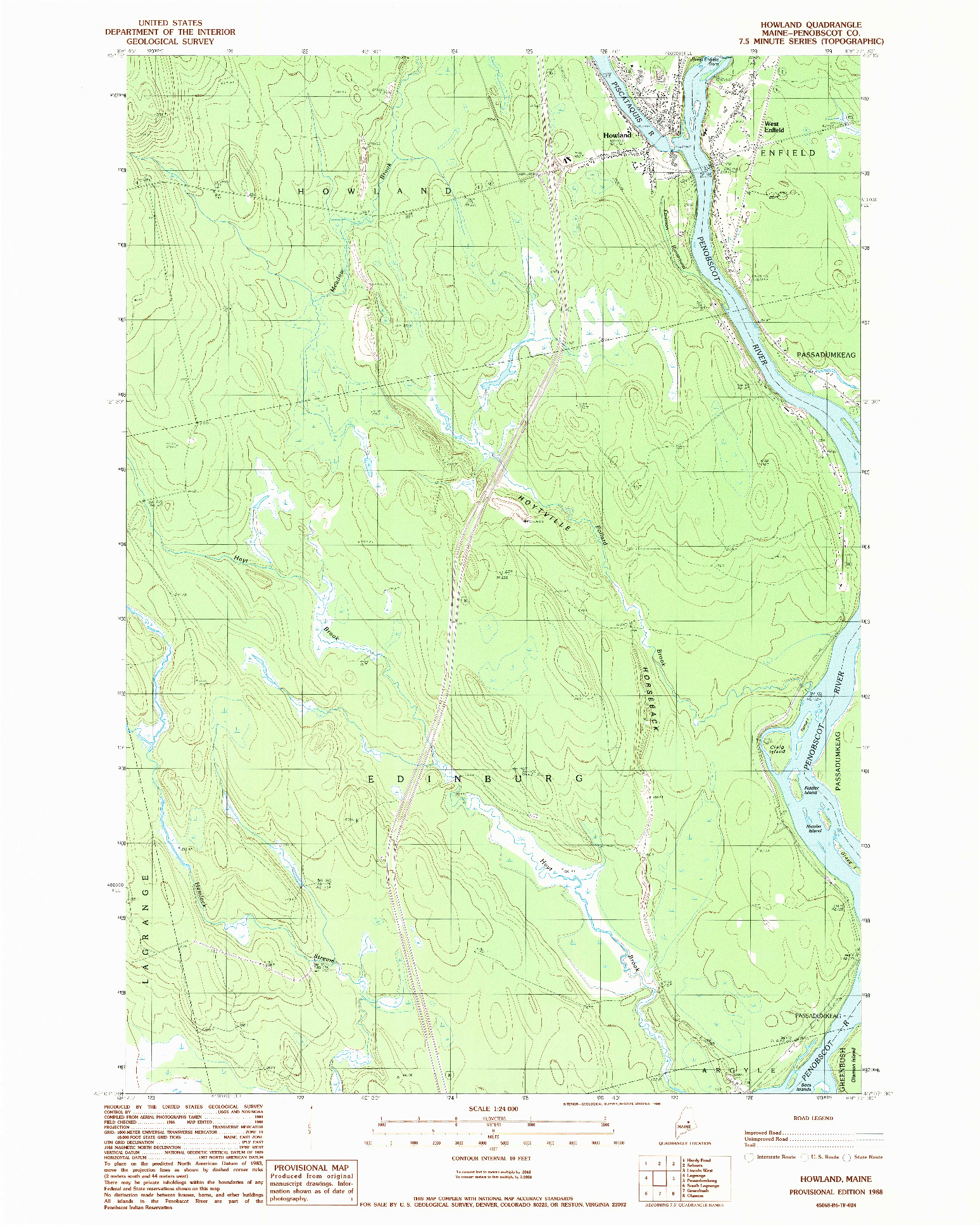 USGS 1:24000-SCALE QUADRANGLE FOR HOWLAND, ME 1988