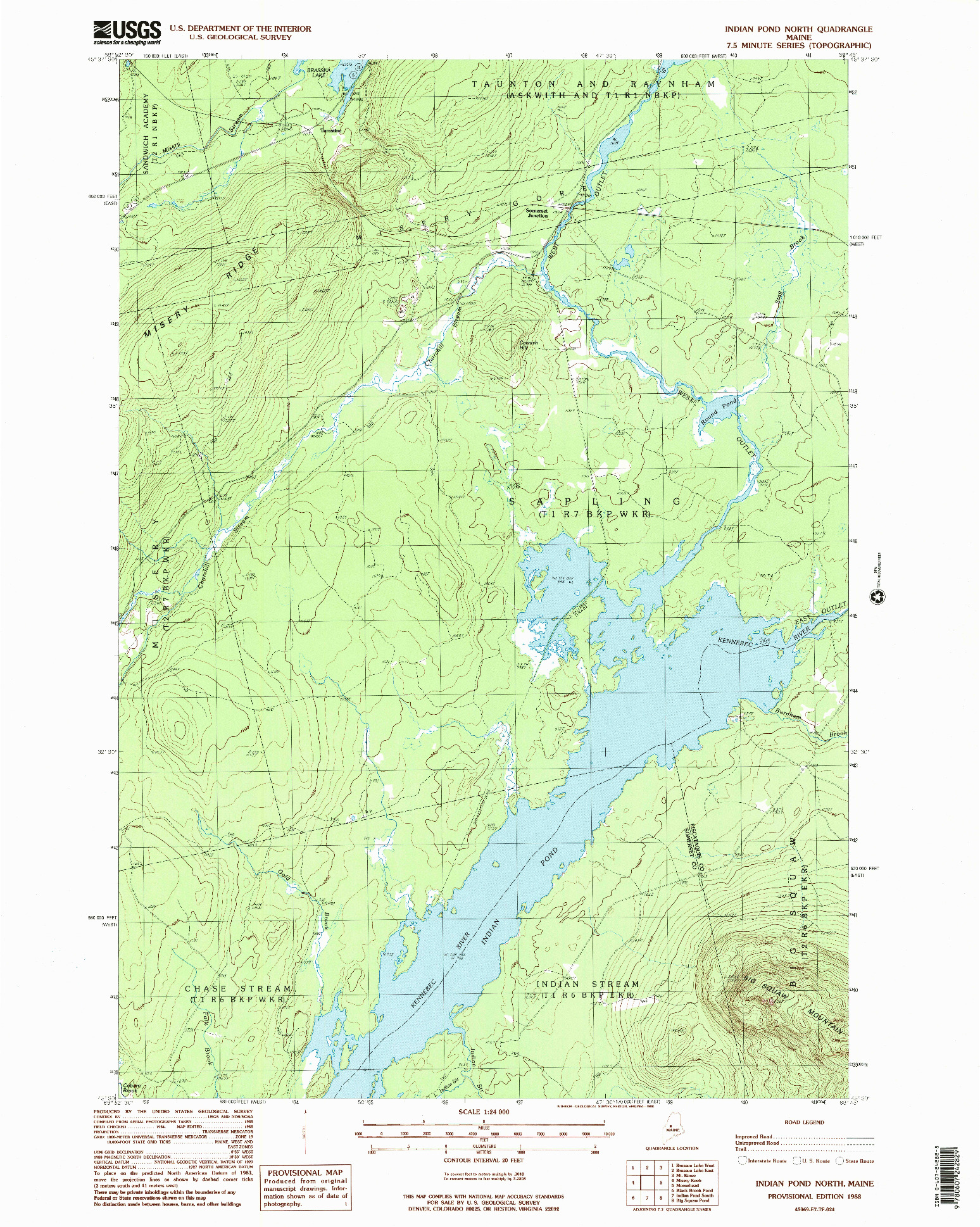 USGS 1:24000-SCALE QUADRANGLE FOR INDIAN POND NORTH, ME 1988