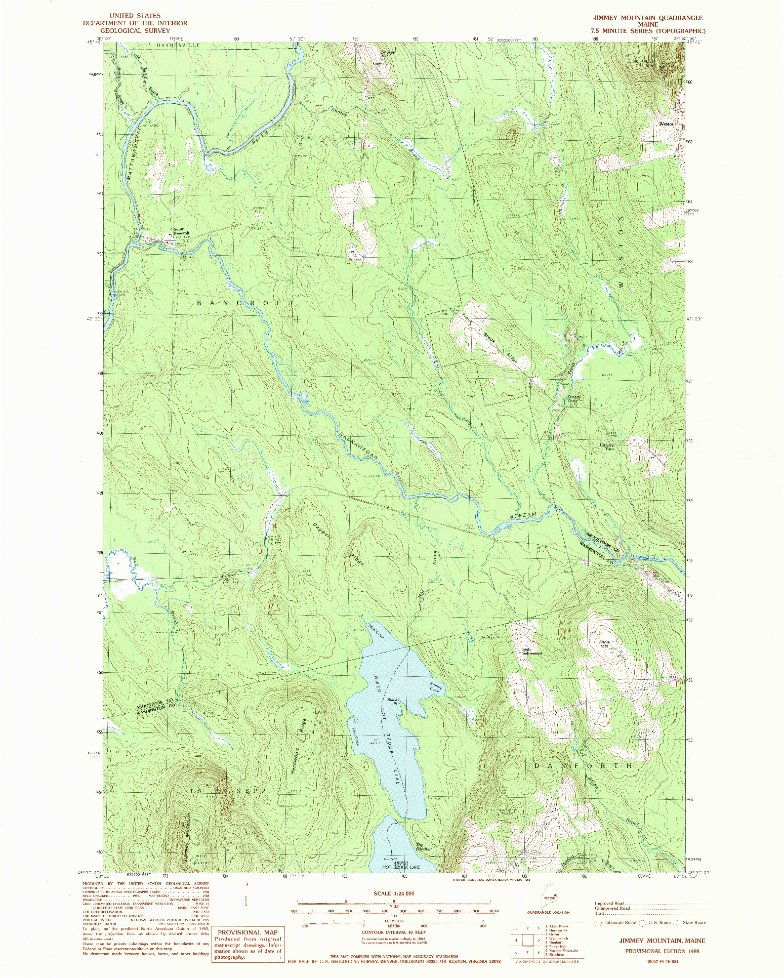 USGS 1:24000-SCALE QUADRANGLE FOR JIMMEY MOUNTAIN, ME 1988