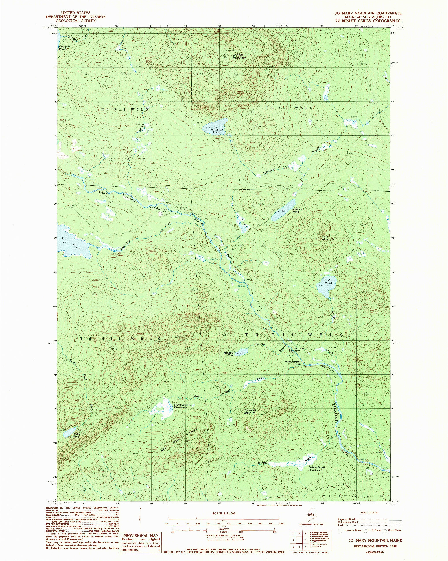 USGS 1:24000-SCALE QUADRANGLE FOR JO-MARY MOUNTAIN, ME 1988