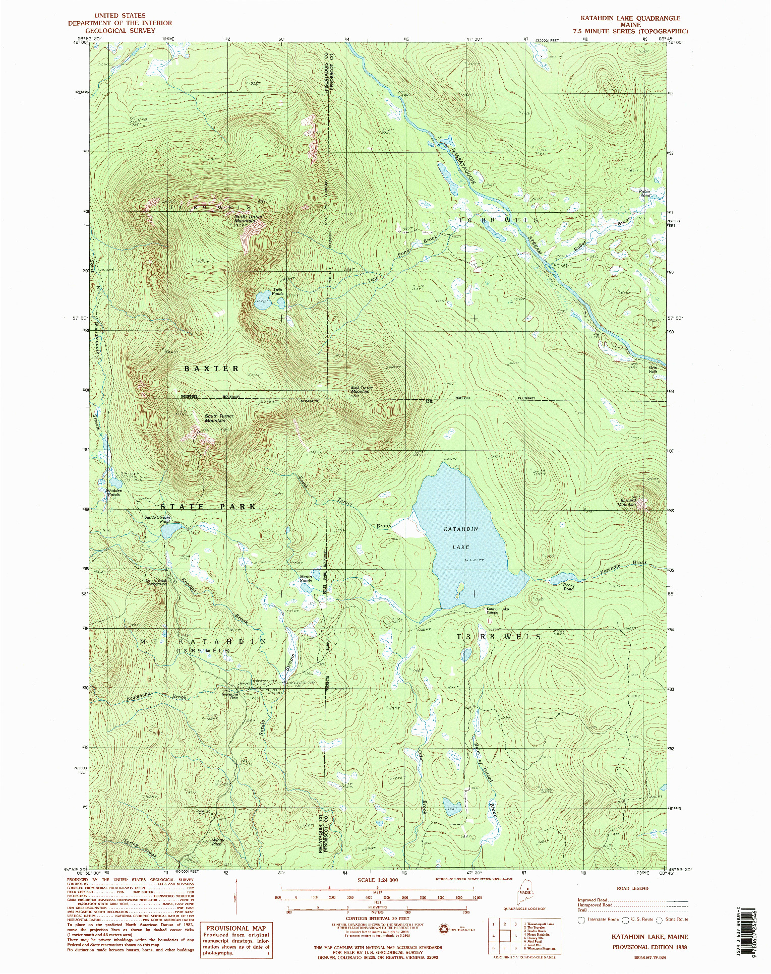 USGS 1:24000-SCALE QUADRANGLE FOR KATAHDIN LAKE, ME 1988