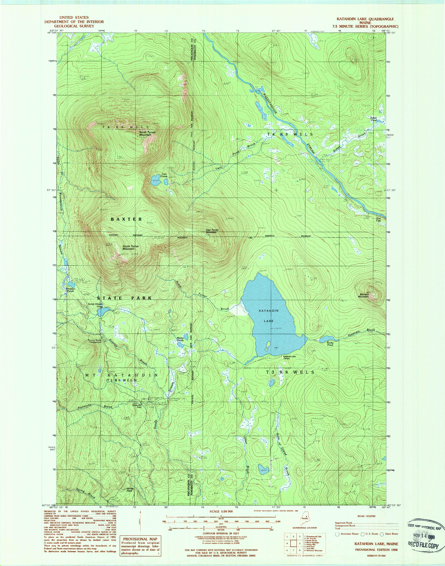 USGS 1:24000-SCALE QUADRANGLE FOR KATAHDIN LAKE, ME 1988