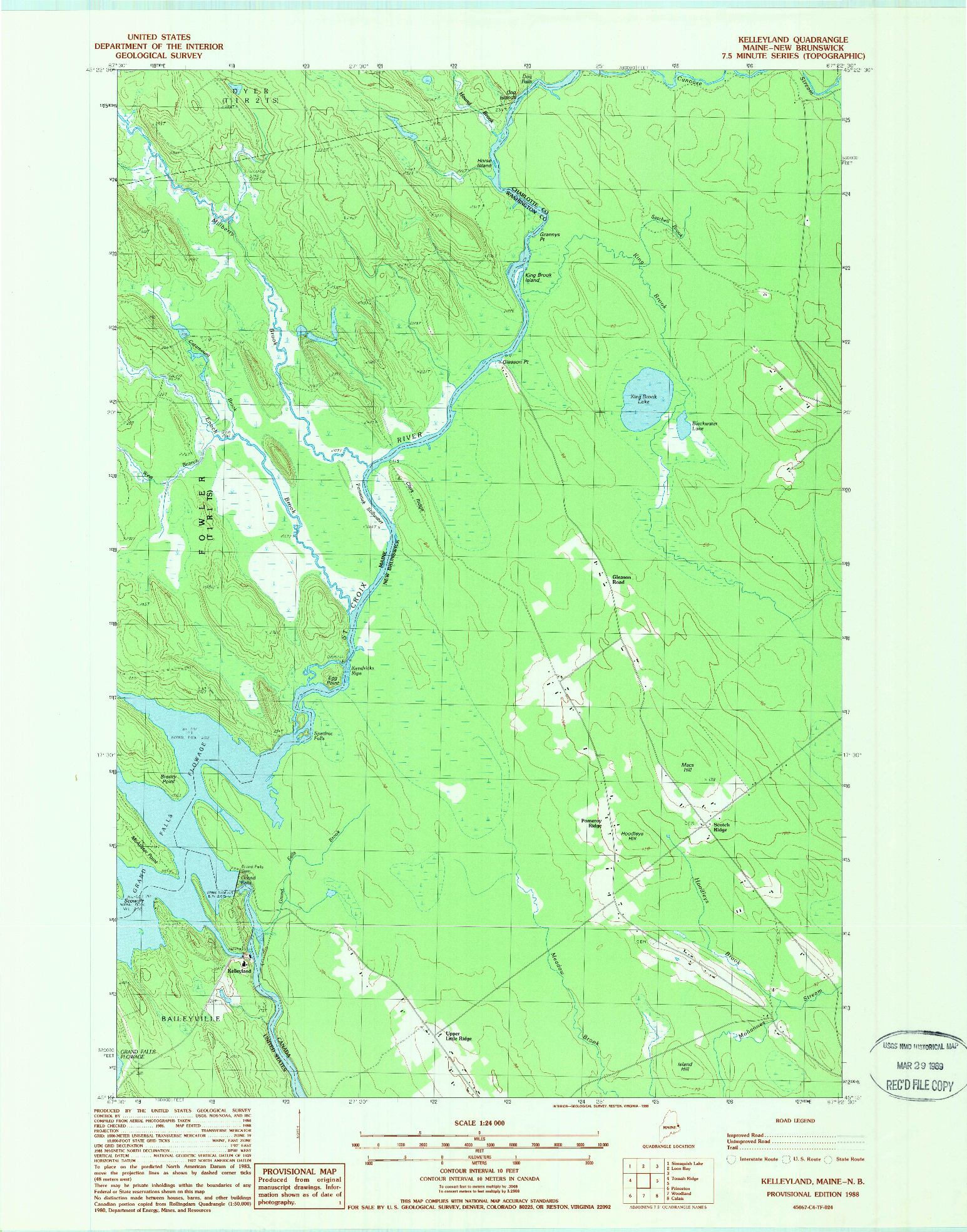 USGS 1:24000-SCALE QUADRANGLE FOR KELLEYLAND, ME 1988