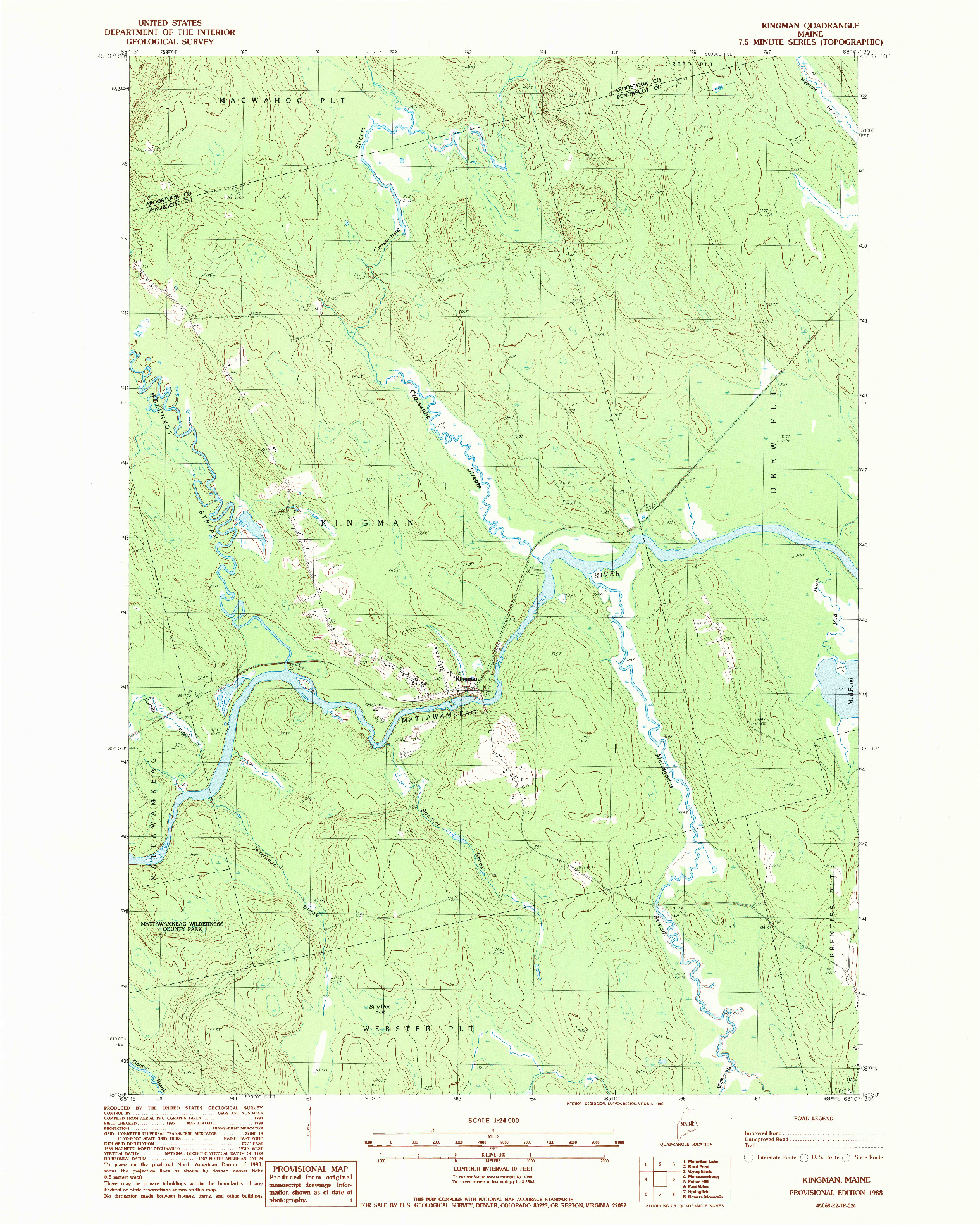 USGS 1:24000-SCALE QUADRANGLE FOR KINGMAN, ME 1988