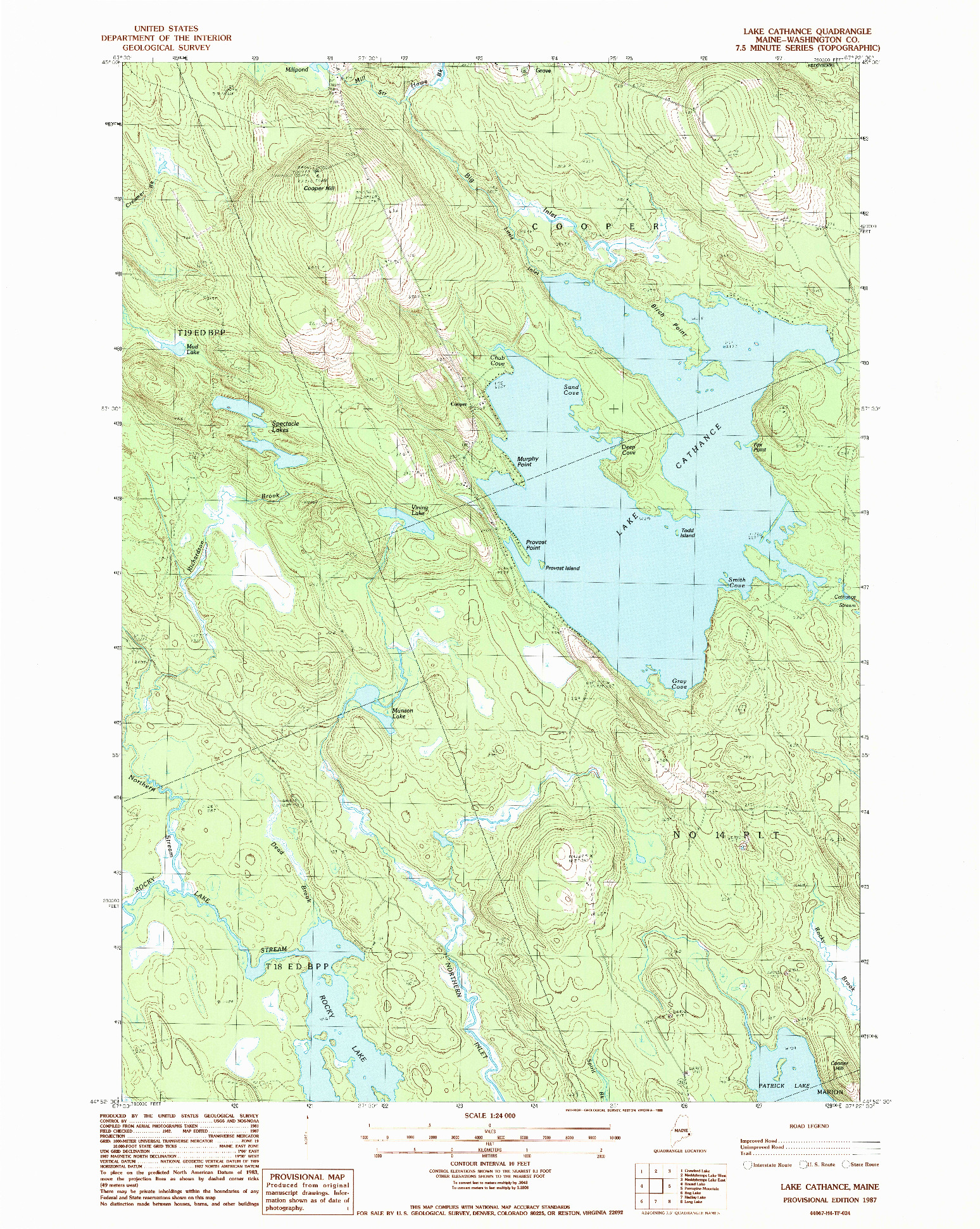 USGS 1:24000-SCALE QUADRANGLE FOR LAKE CATHANCE, ME 1987