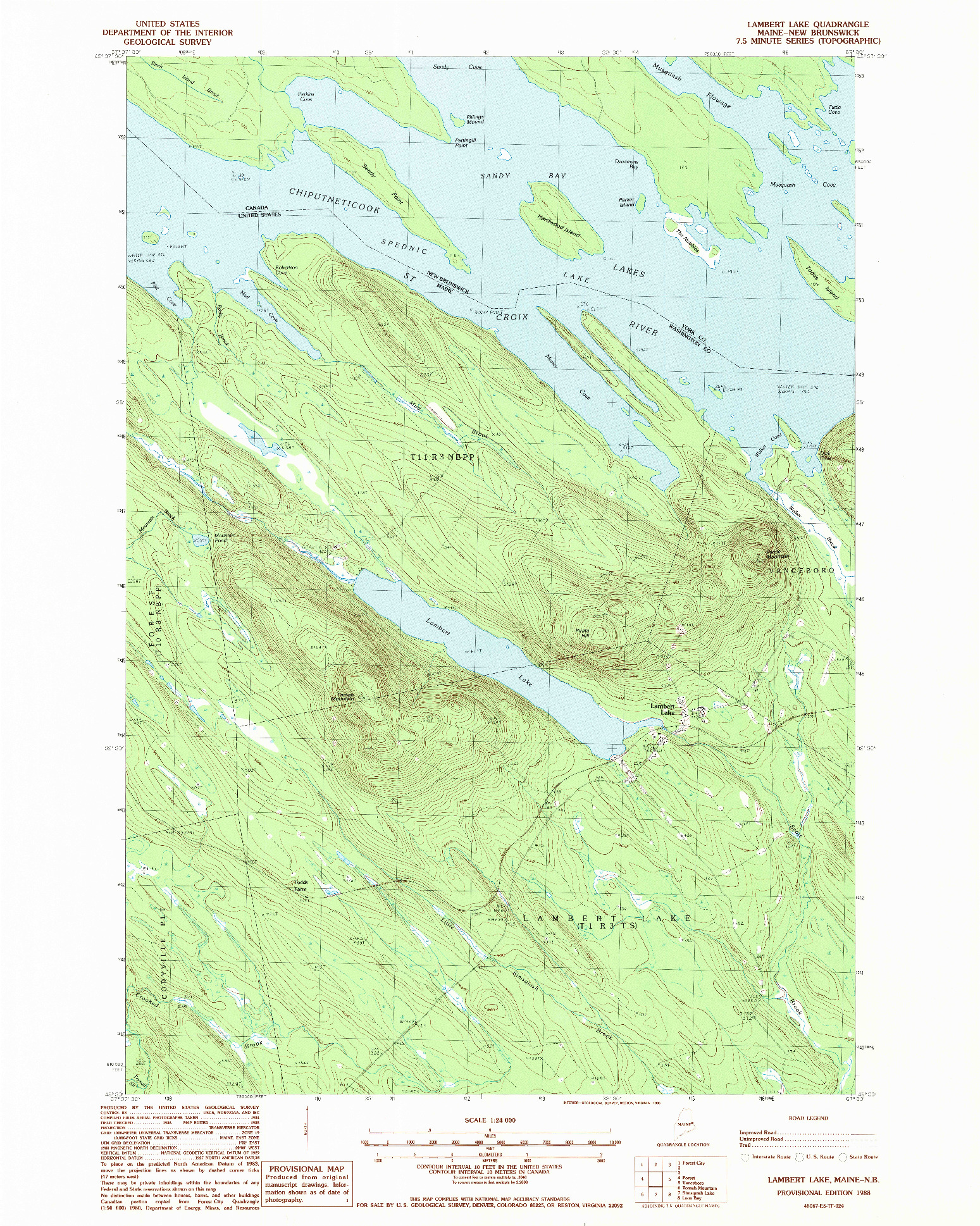 USGS 1:24000-SCALE QUADRANGLE FOR LAMBERT LAKE, ME 1988
