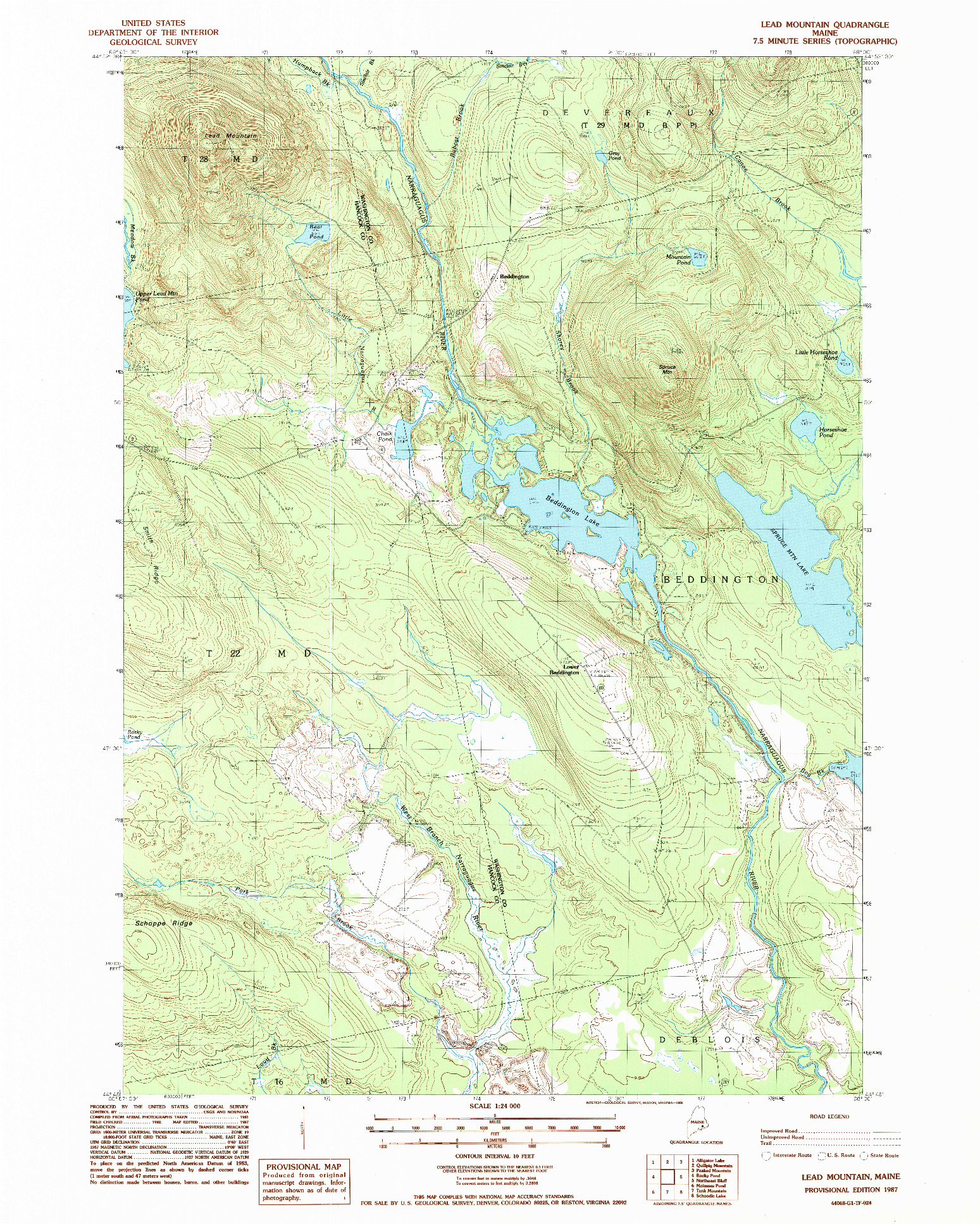 USGS 1:24000-SCALE QUADRANGLE FOR LEAD MOUNTAIN, ME 1987