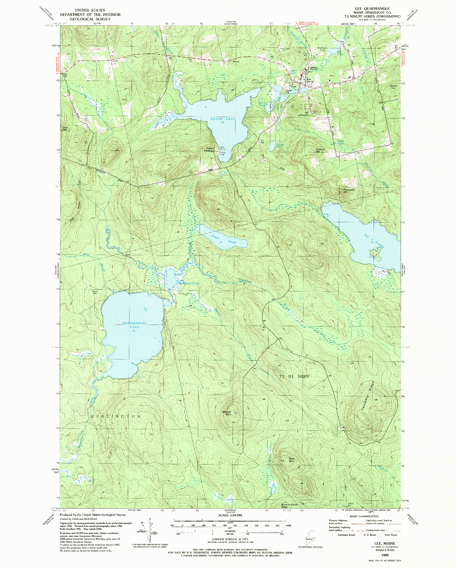 USGS 1:24000-SCALE QUADRANGLE FOR LEE, ME 1988