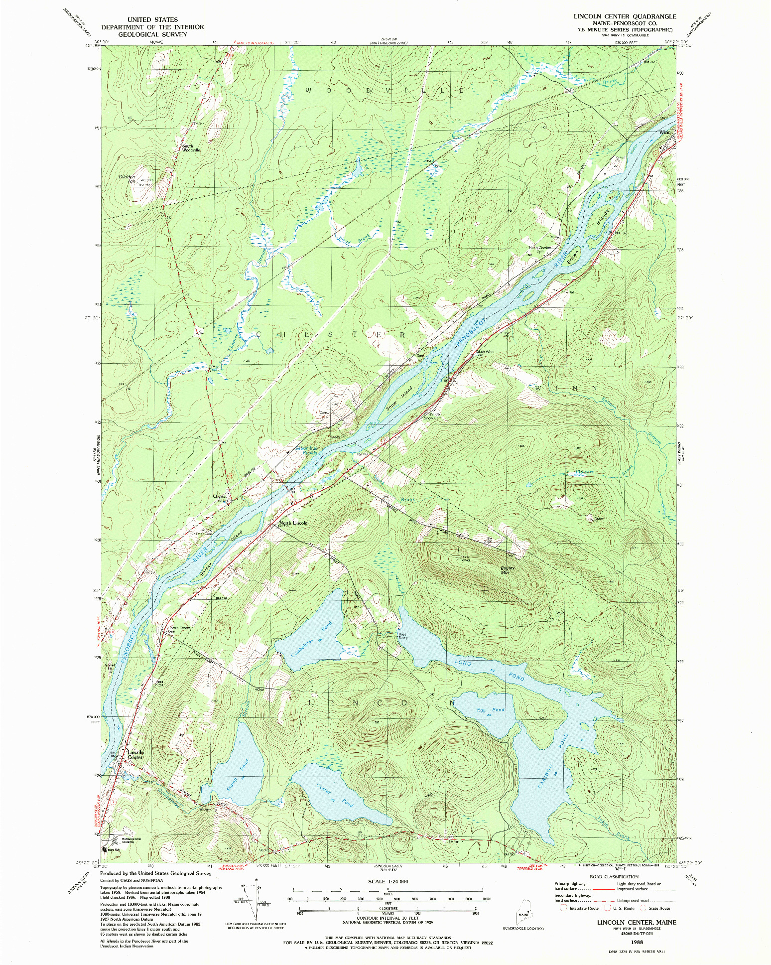 USGS 1:24000-SCALE QUADRANGLE FOR LINCOLN CENTER, ME 1988
