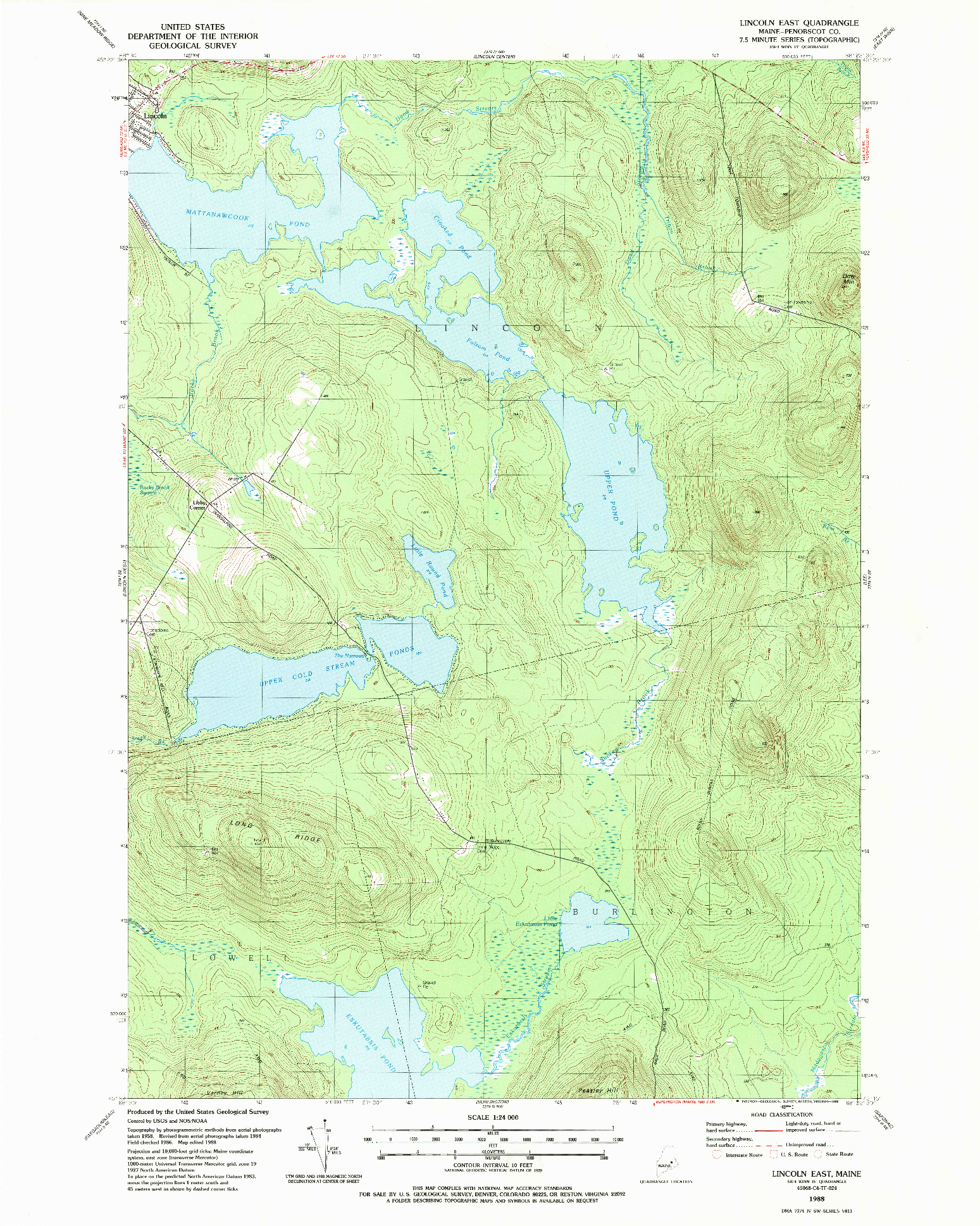 USGS 1:24000-SCALE QUADRANGLE FOR LINCOLN EAST, ME 1988
