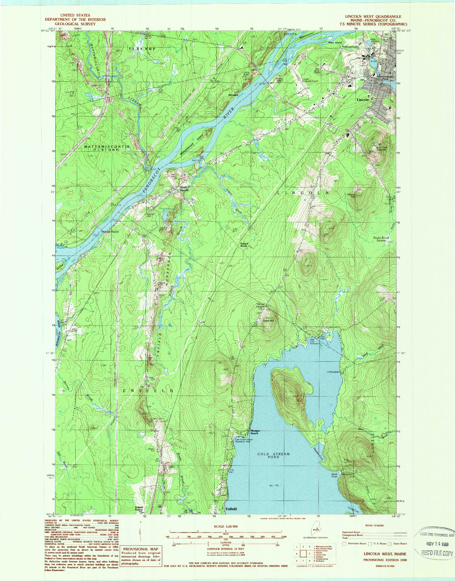 USGS 1:24000-SCALE QUADRANGLE FOR LINCOLN WEST, ME 1988