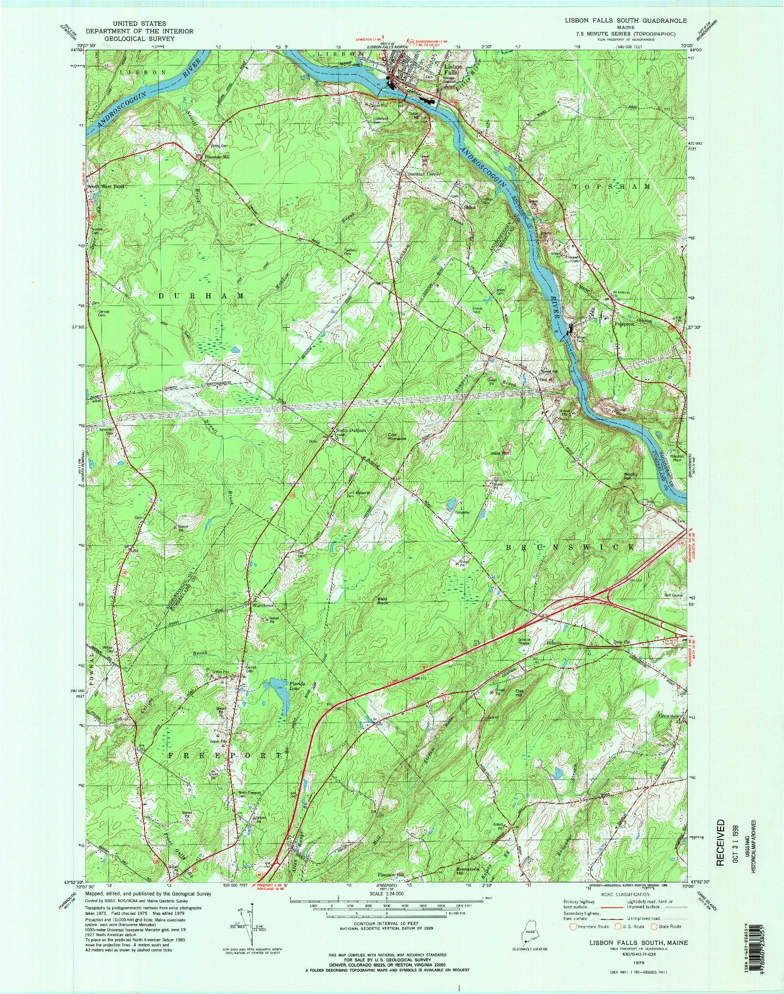 USGS 1:24000-SCALE QUADRANGLE FOR LISBON FALLS SOUTH, ME 1979