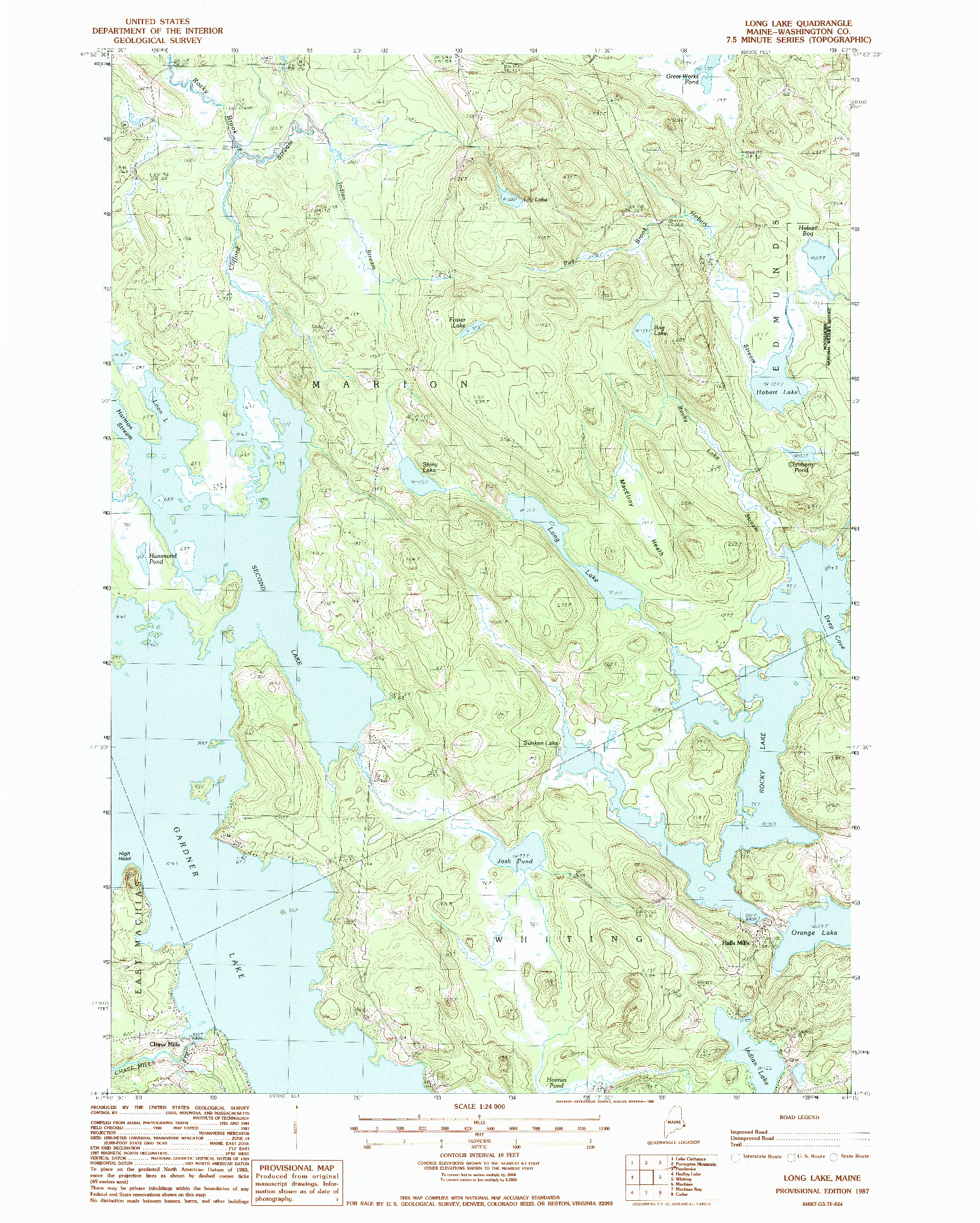 USGS 1:24000-SCALE QUADRANGLE FOR LONG LAKE, ME 1987