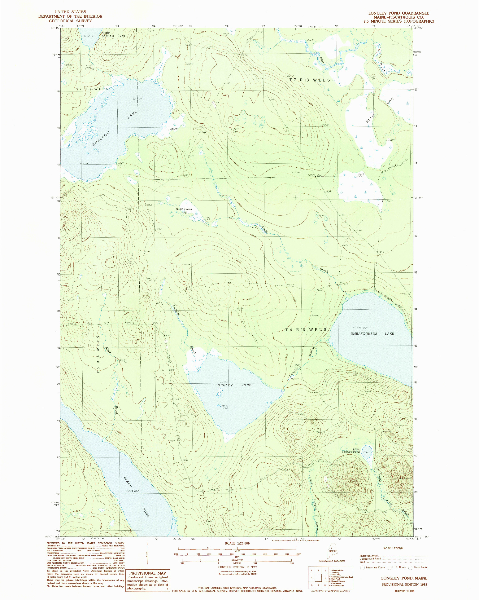 USGS 1:24000-SCALE QUADRANGLE FOR LONGLEY POND, ME 1988