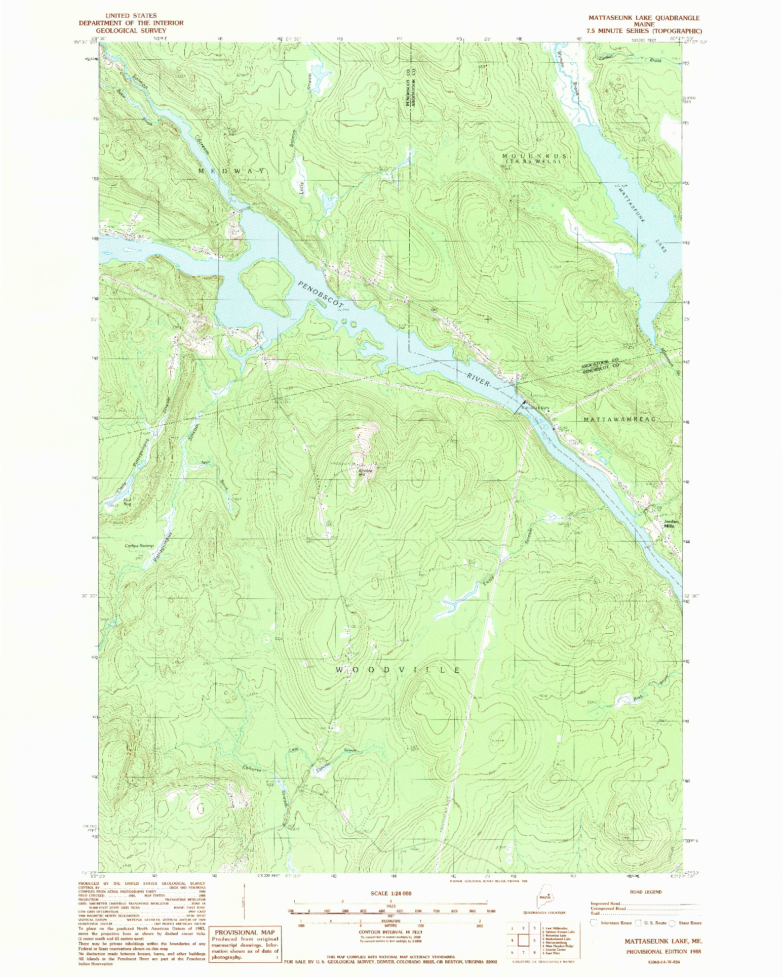 USGS 1:24000-SCALE QUADRANGLE FOR MATTASEUNK LAKE, ME 1988