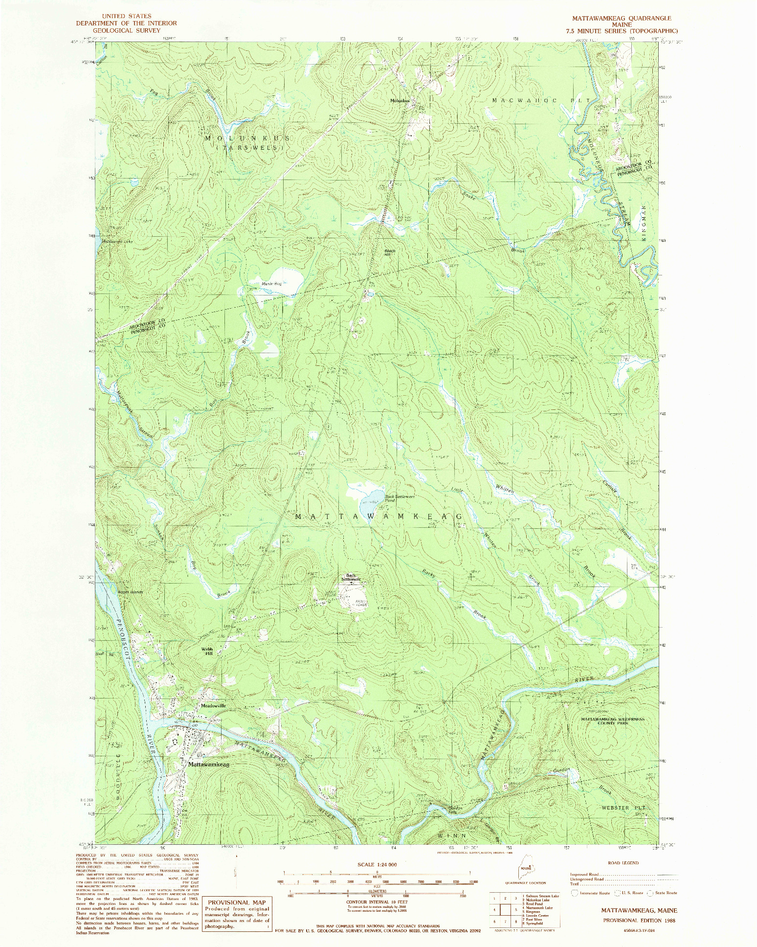 USGS 1:24000-SCALE QUADRANGLE FOR MATTAWAMKEAG, ME 1988