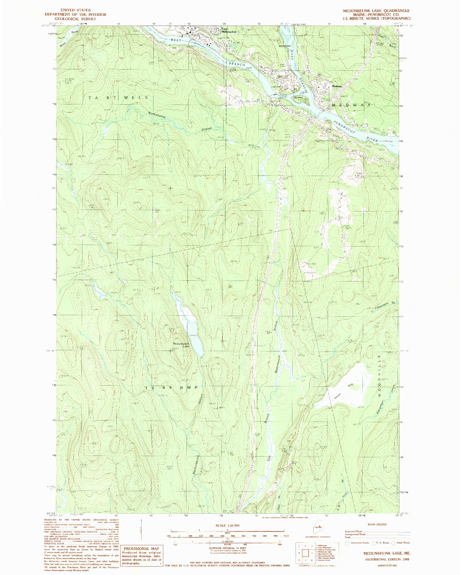 USGS 1:24000-SCALE QUADRANGLE FOR MEDUNKEUNK LAKE, ME 1988