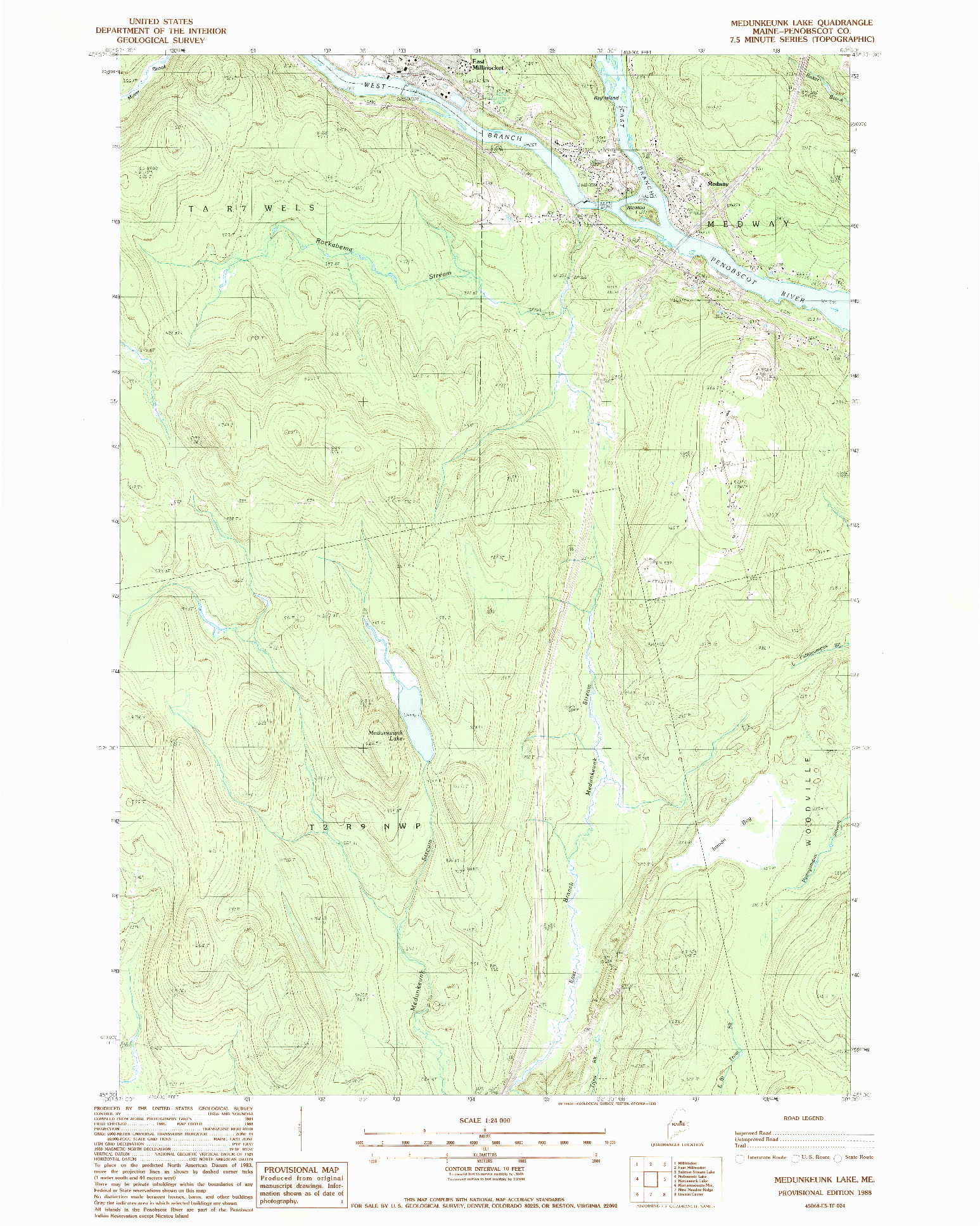 USGS 1:24000-SCALE QUADRANGLE FOR MEDUNKEUNK LAKE, ME 1988