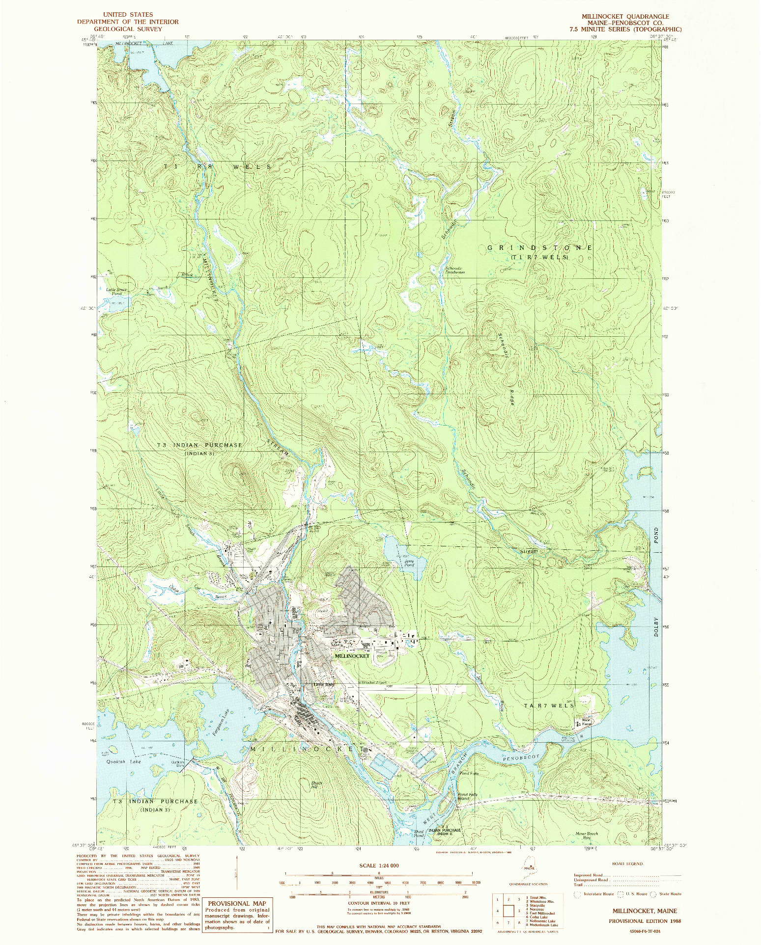 USGS 1:24000-SCALE QUADRANGLE FOR MILLINOCKET, ME 1988