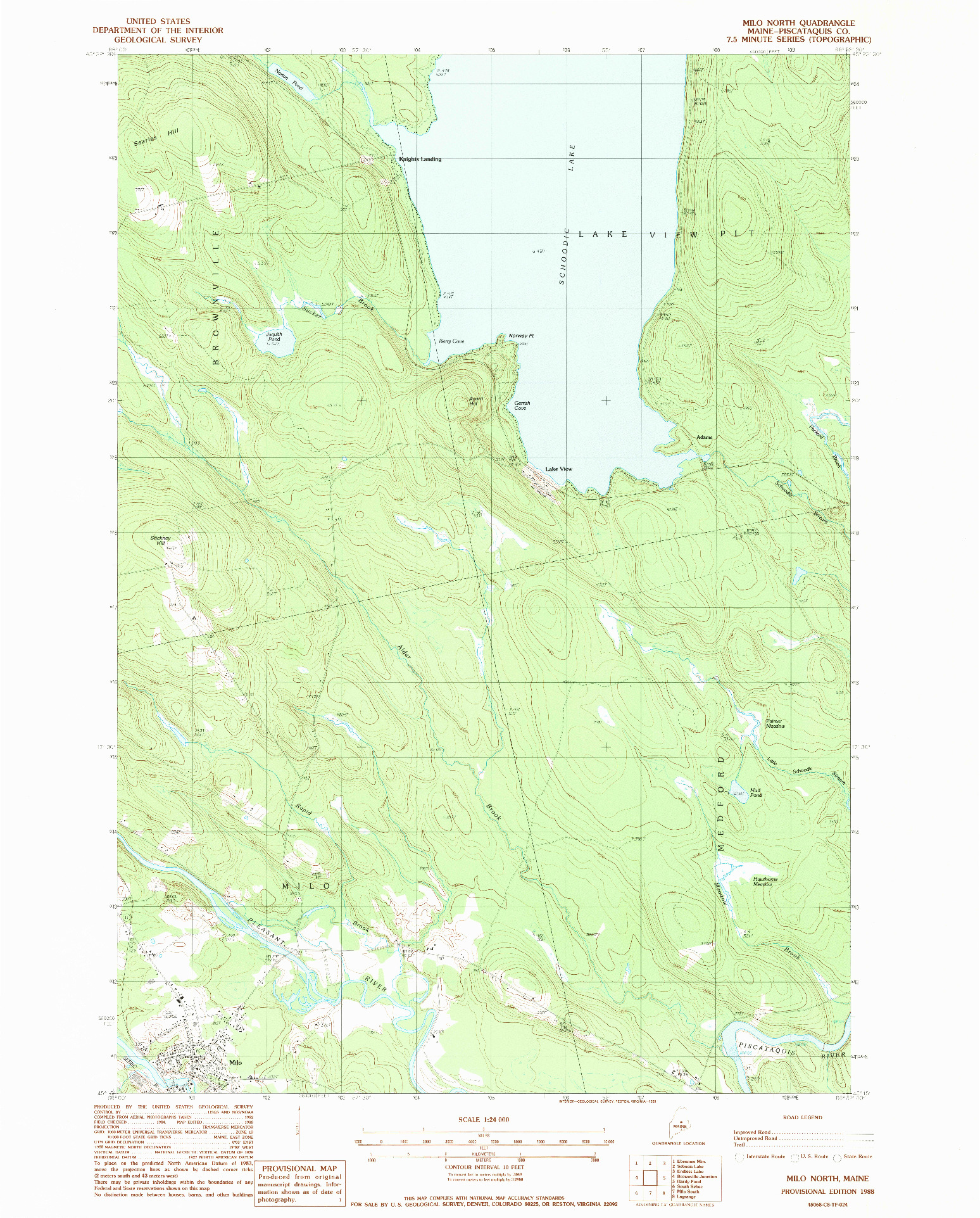 USGS 1:24000-SCALE QUADRANGLE FOR MILO NORTH, ME 1988