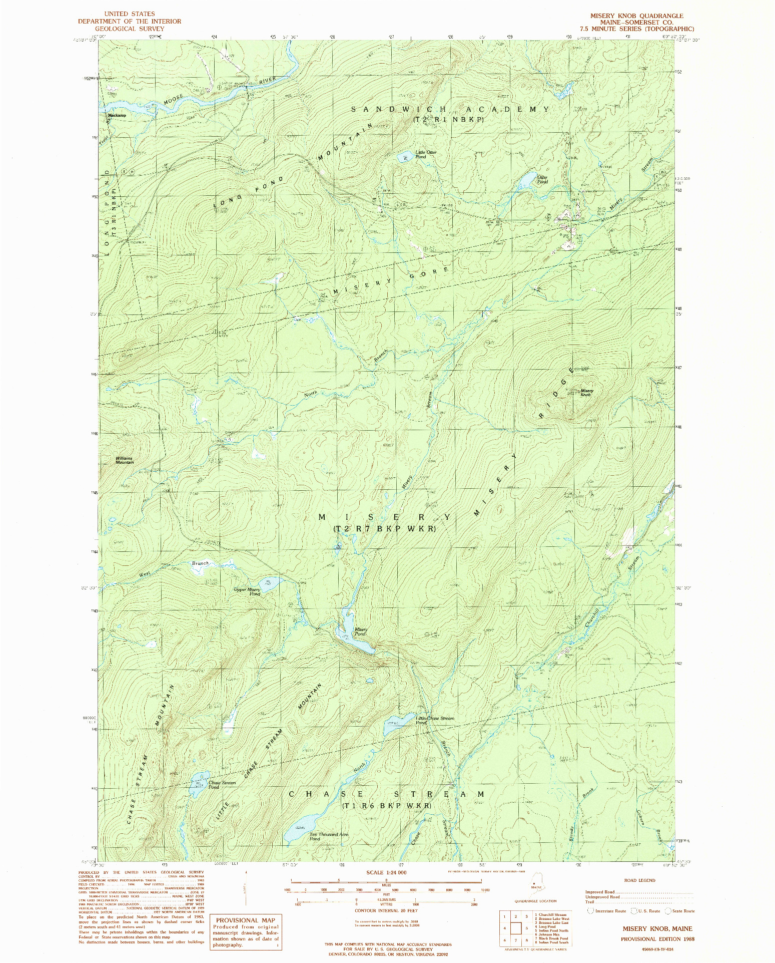 USGS 1:24000-SCALE QUADRANGLE FOR MISERY KNOB, ME 1988
