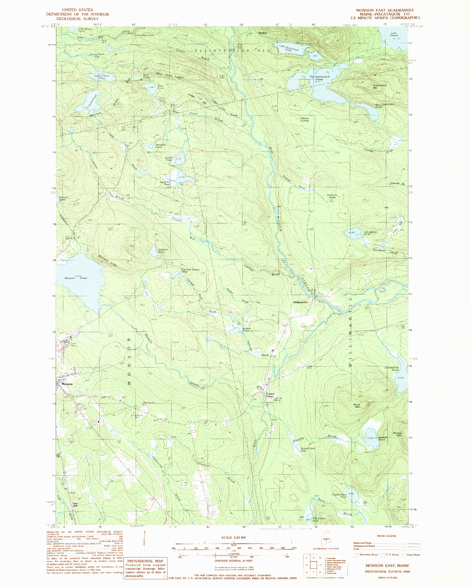 USGS 1:24000-SCALE QUADRANGLE FOR MONSON EAST, ME 1988