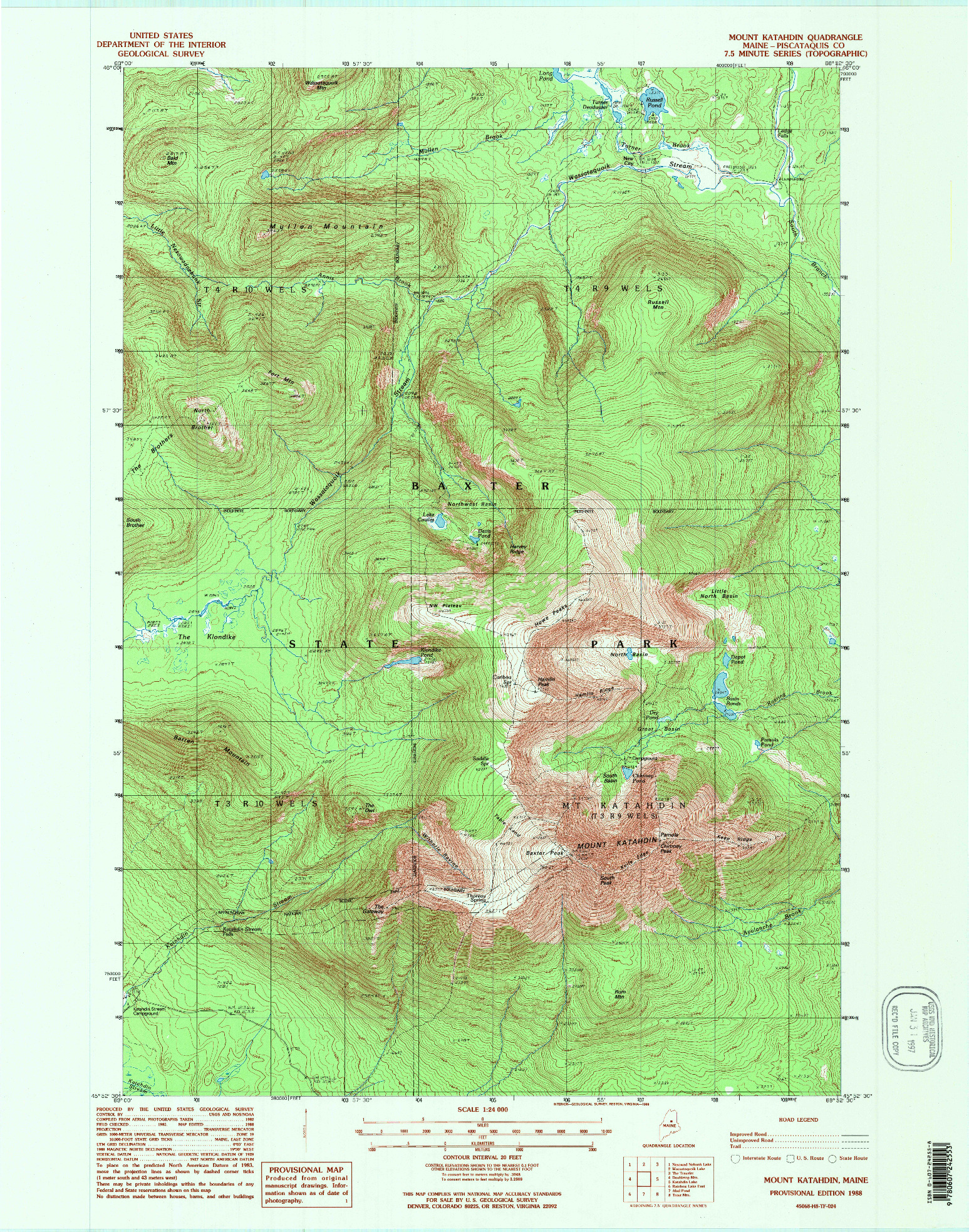 USGS 1:24000-SCALE QUADRANGLE FOR MOUNT KATAHDIN, ME 1988
