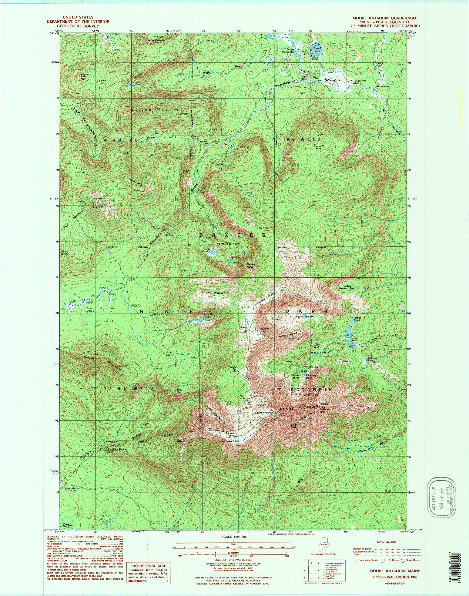 USGS 1:24000-SCALE QUADRANGLE FOR MOUNT KATAHDIN, ME 1988