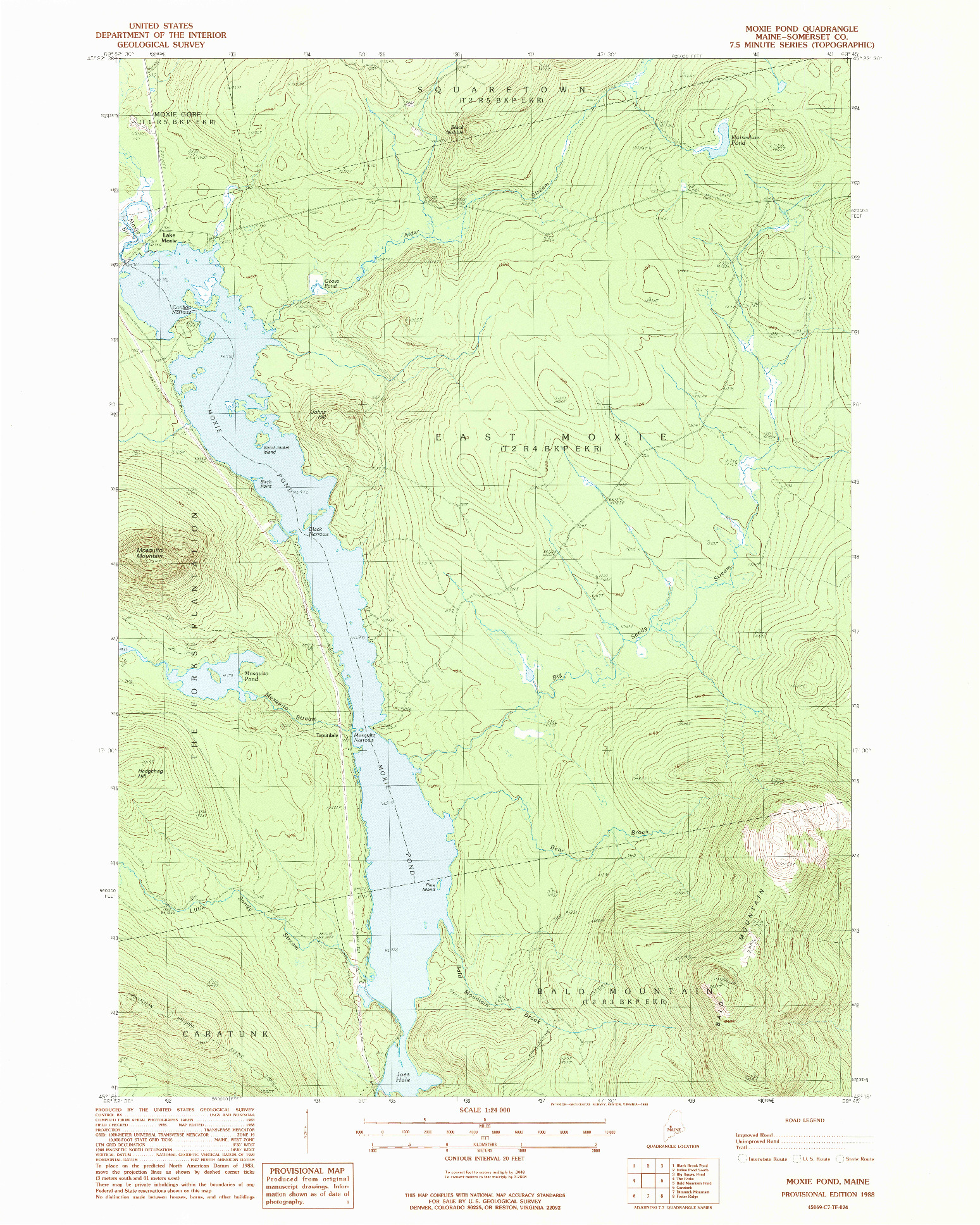 USGS 1:24000-SCALE QUADRANGLE FOR MOXIE POND, ME 1988