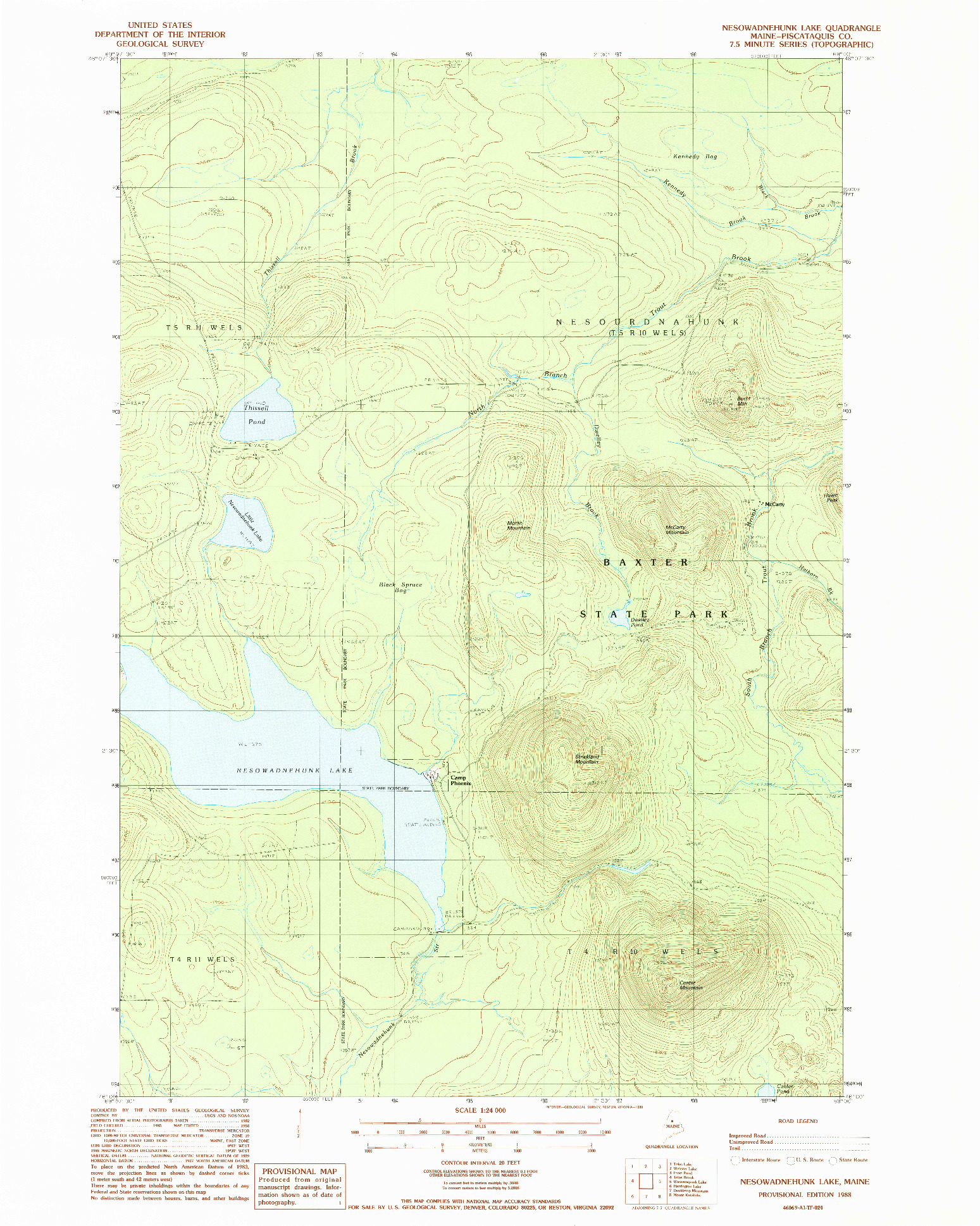 USGS 1:24000-SCALE QUADRANGLE FOR NESOWADNEHUNK LAKE, ME 1988